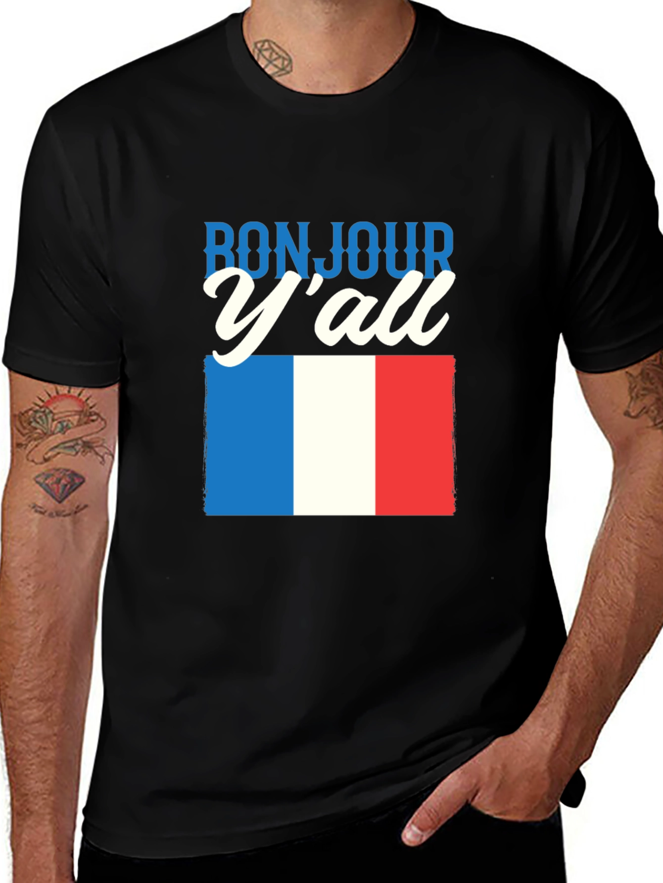 Bonjour Y'all France Flag Graphic T-Shirt