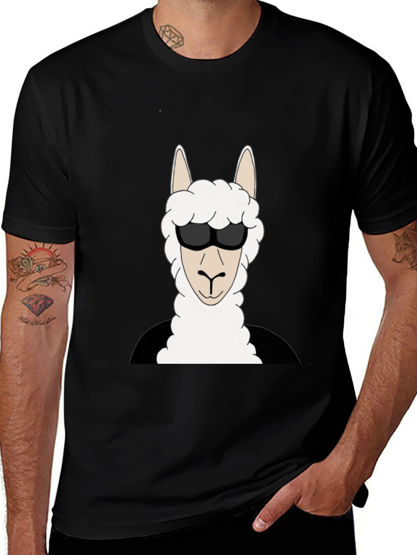 Variant 16 of Cool Llama Graphic Tee - Black Cotton T-Shirt