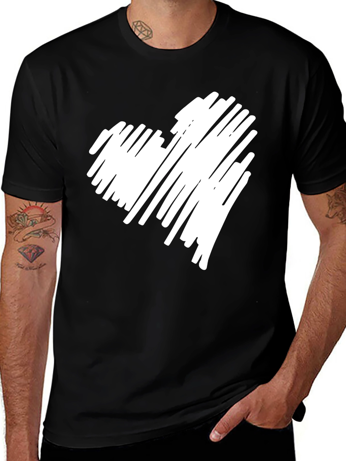 Variant 4 of Scribbled Heart Graphic Black T-Shirt
