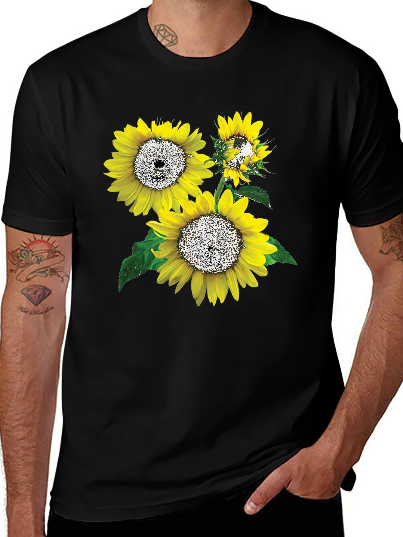 Variant 17 of Sunflower Graphic T-Shirt - Black Cotton Blend