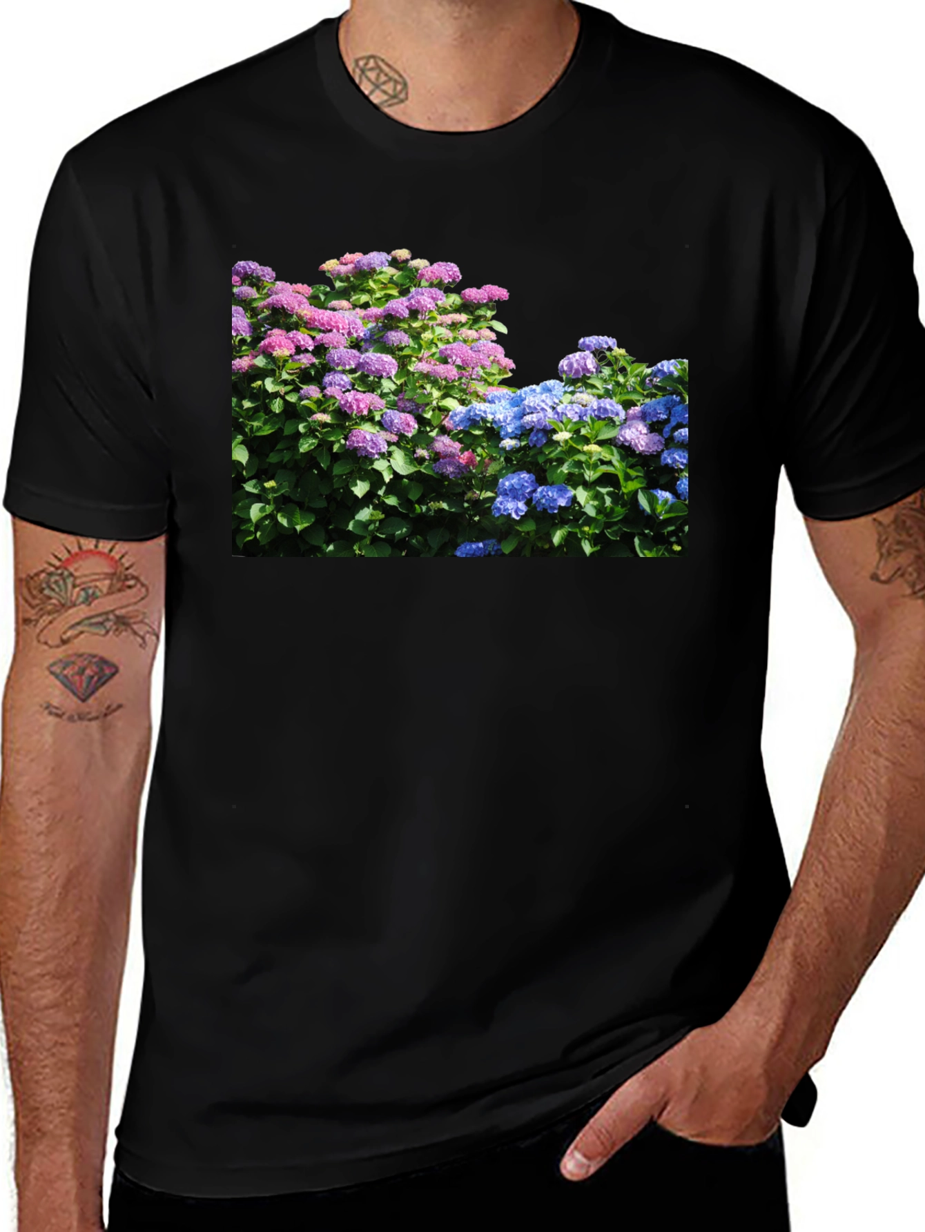 Variant 19 of Floral Hydrangea Black T-Shirt