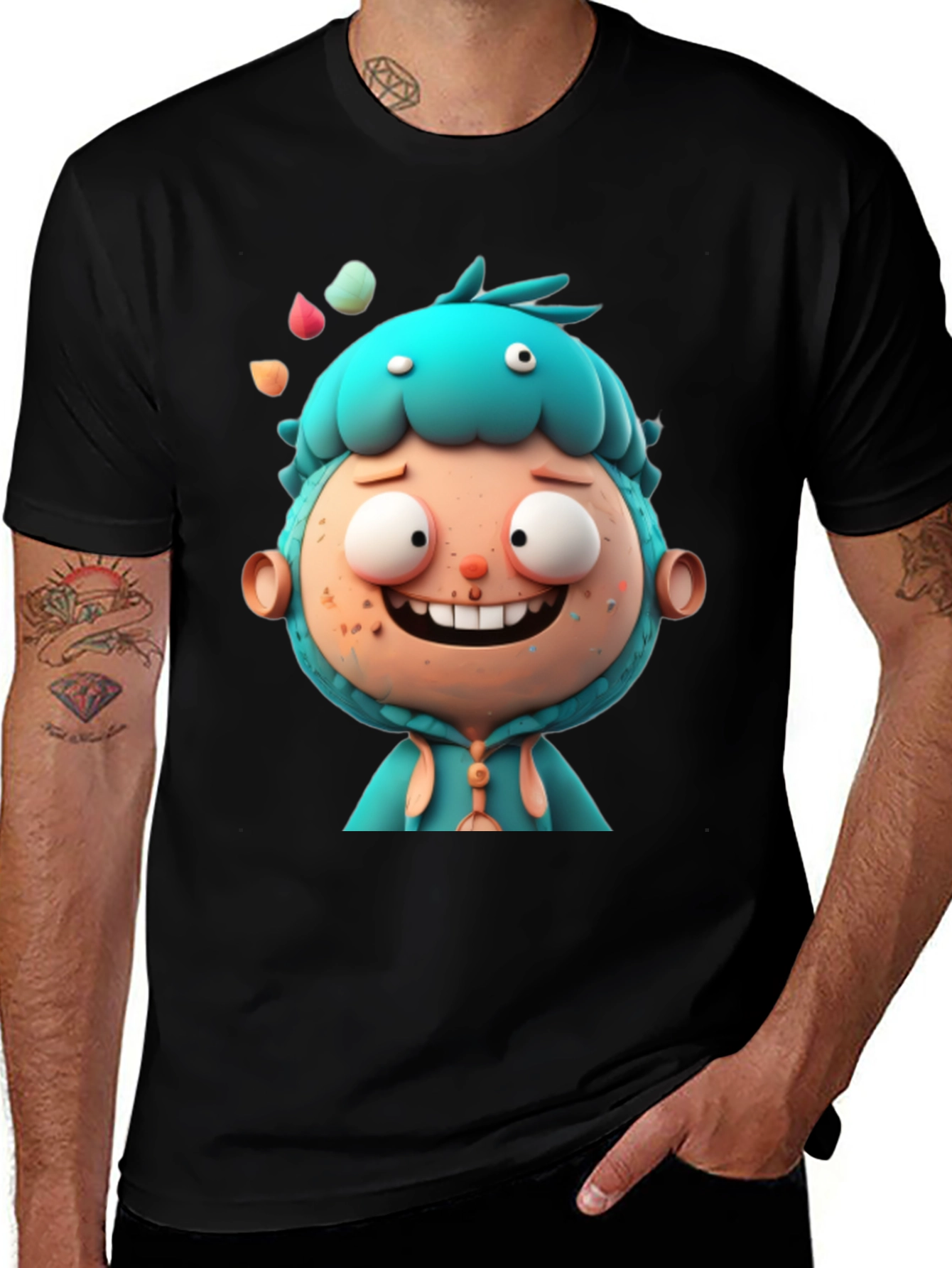Cartoon Character Graphic Tee - Unisex Black T-Shirt