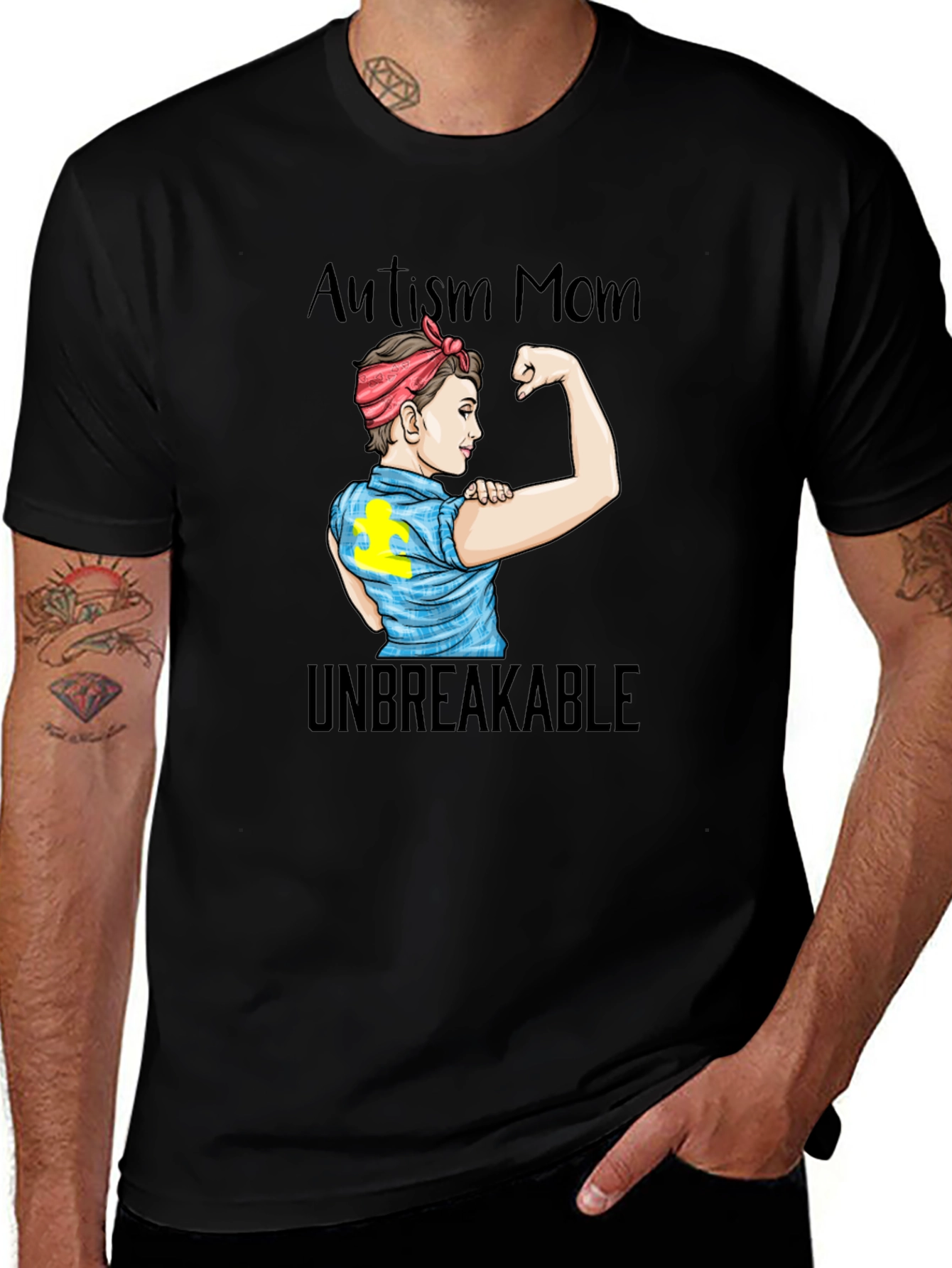 Black Autism Mom Unbreakable Graphic T-Shirt main image