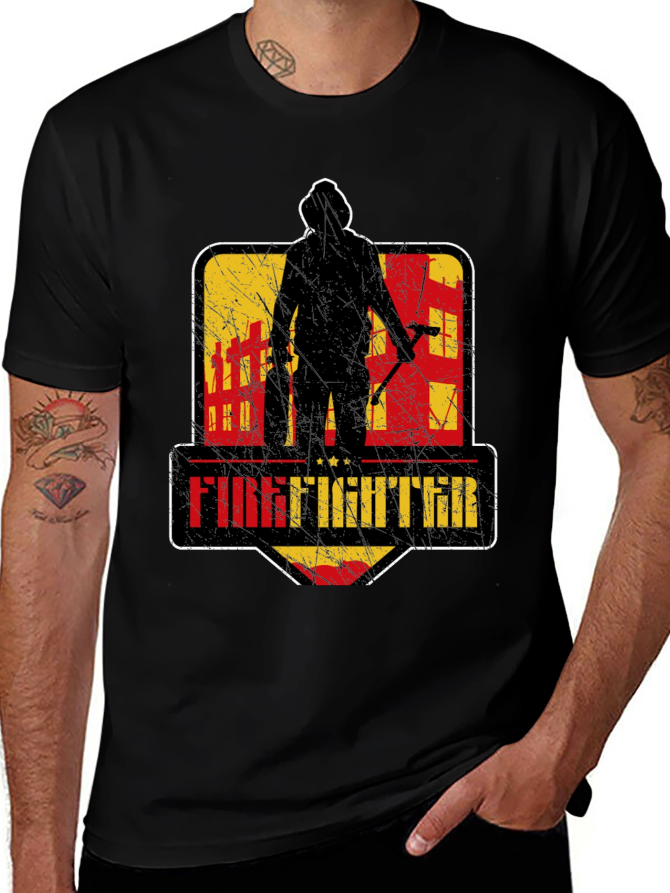 Variant 22 of Firefighter Graphic Tee - Black Crew Neck Cotton Shirt