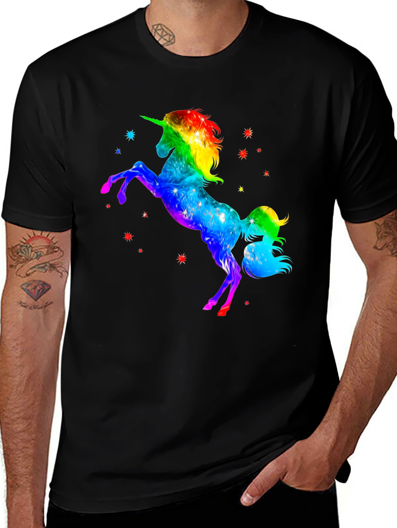 Variant 21 of Rainbow Unicorn Graphic Tee - Black Cotton T-Shirt