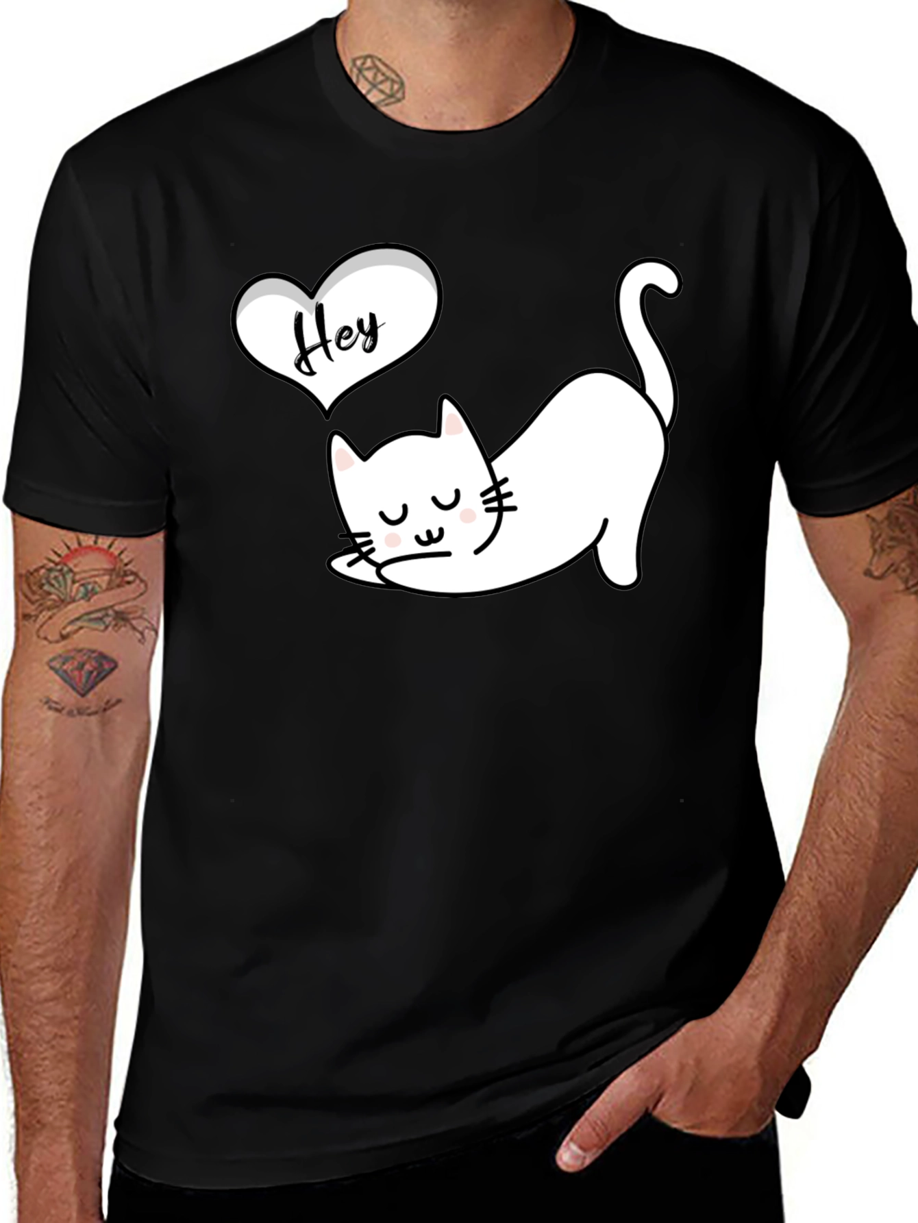 Variant 14 of Cute Cat 'Hey' Black Graphic Tee
