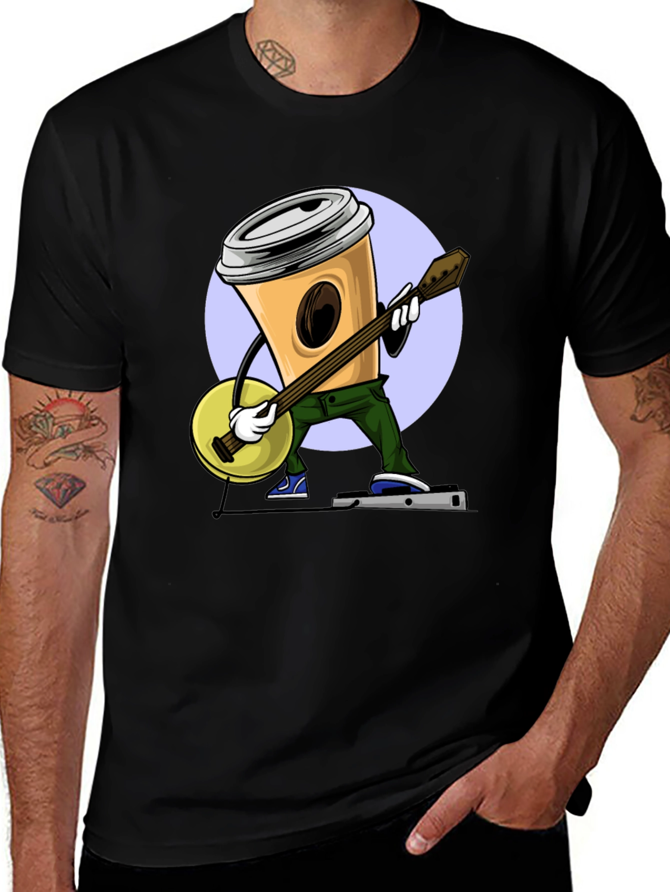 Variant 14 of Coffee Cup Banjo Player T-Shirt - Black