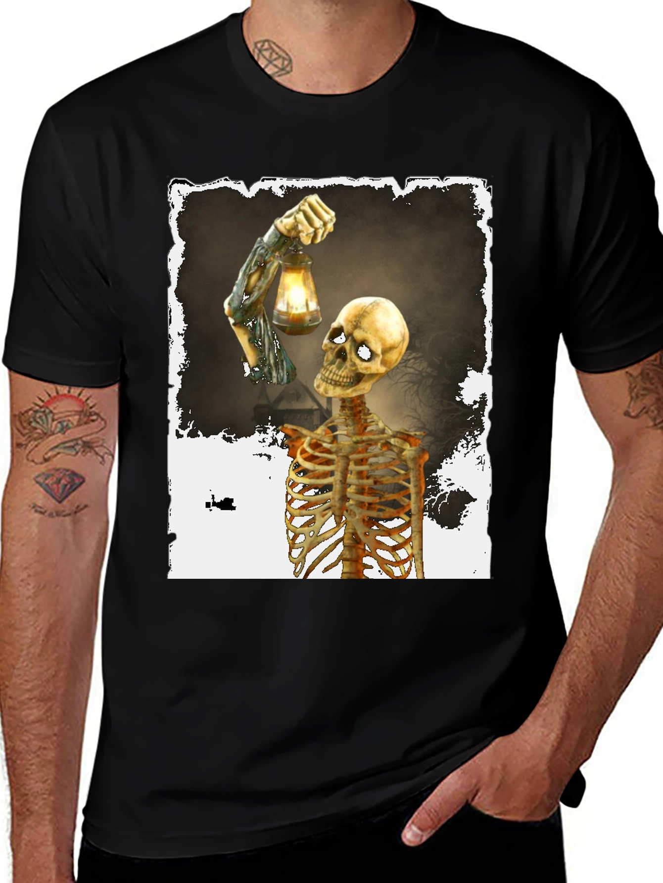 Variant 24 of Skeleton Lantern Graphic Print Black T-Shirt