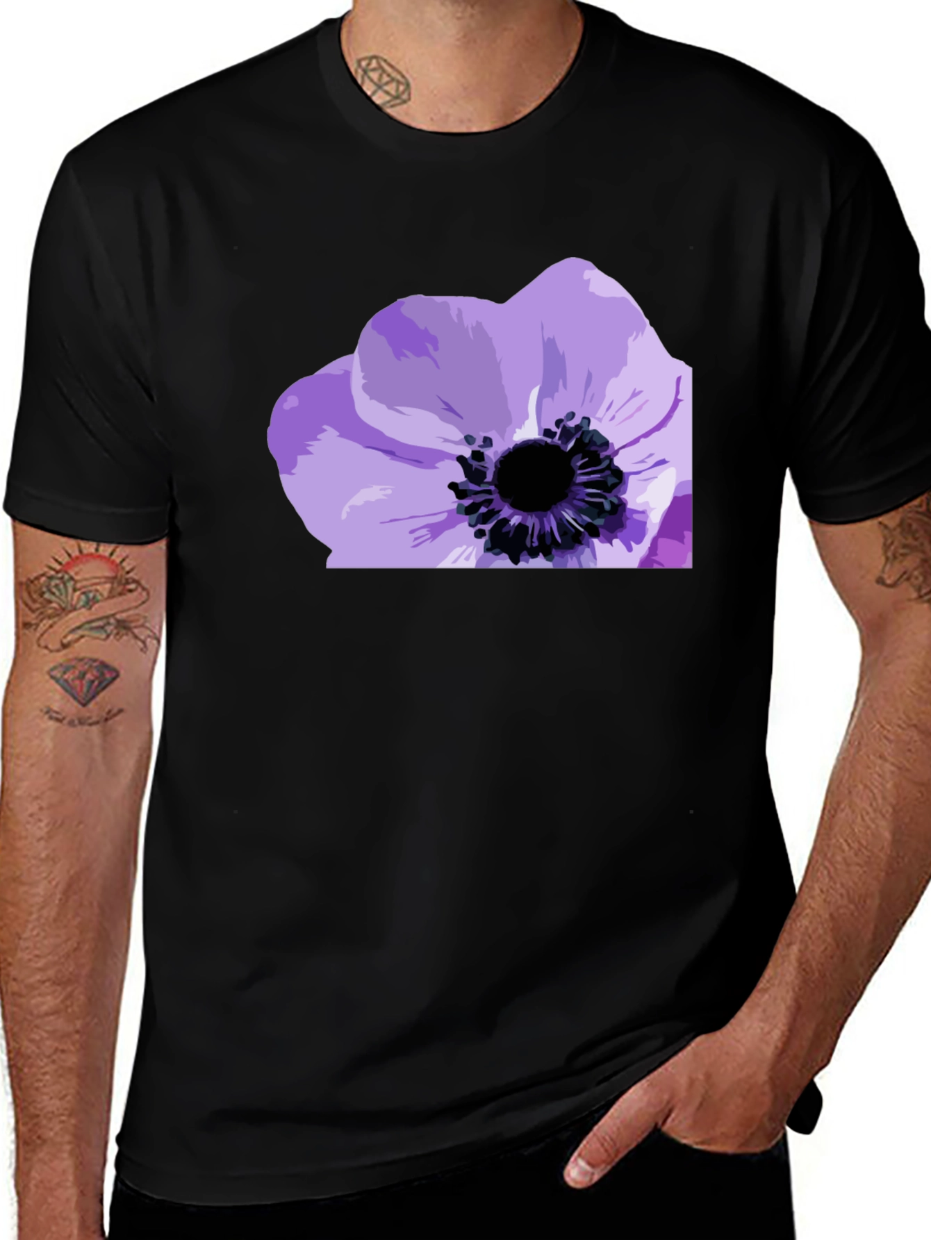 Variant 30 of Black T-Shirt with Purple Flower Graphic