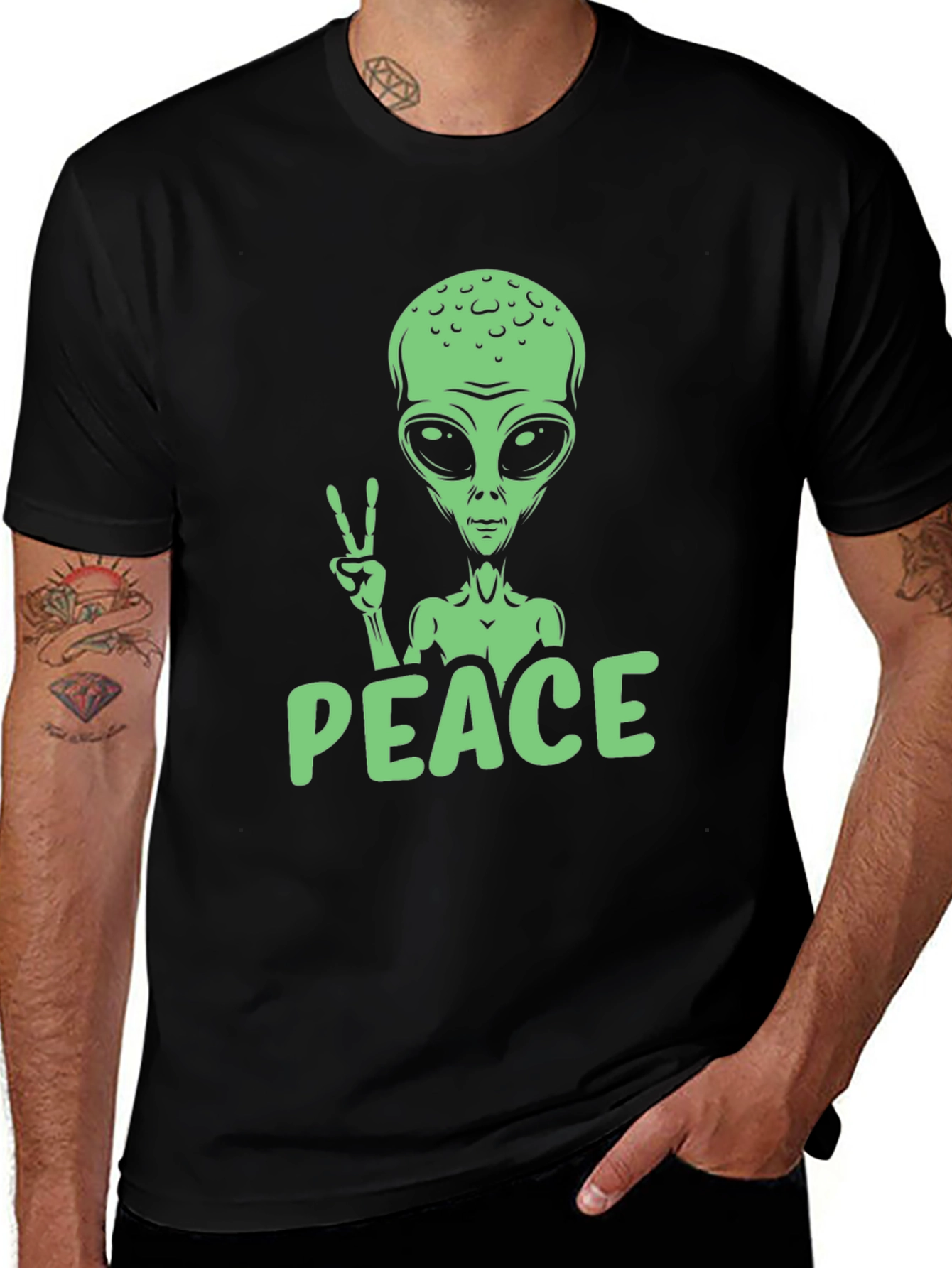 Variant 27 of Alien Peace Sign T-Shirt - Black