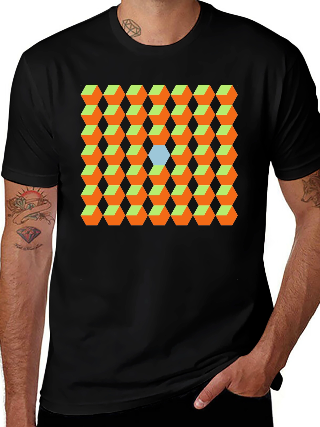 Variant 21 of Geometric Cube Pattern T-Shirt - Optical Illusion Design