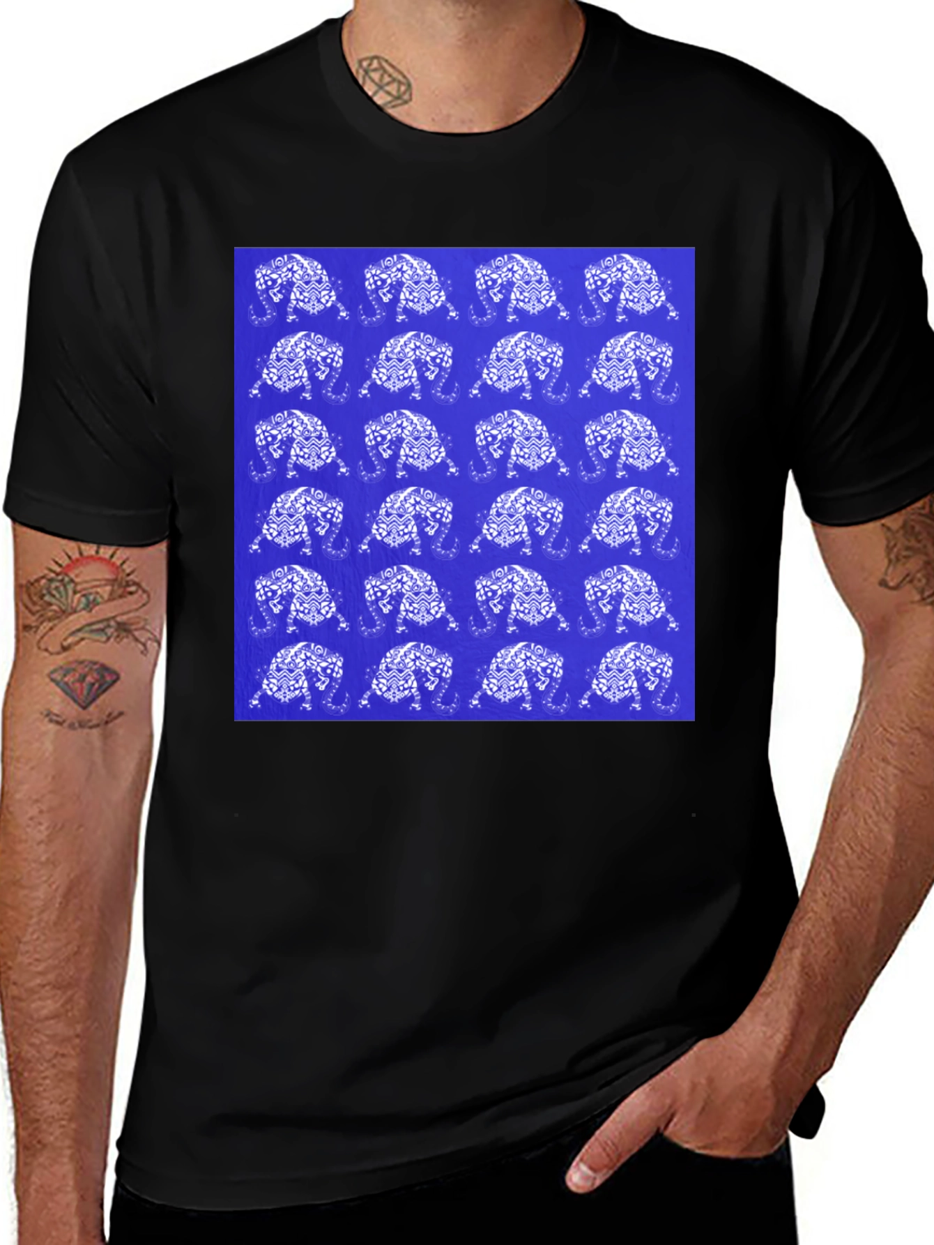 Variant 25 of Patterned Elephant Print Crew Neck T-Shirt