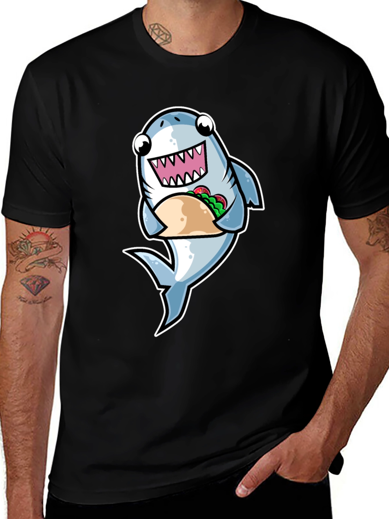 Variant 3 of Shark Taco Graphic T-Shirt - Black, Fun Design
