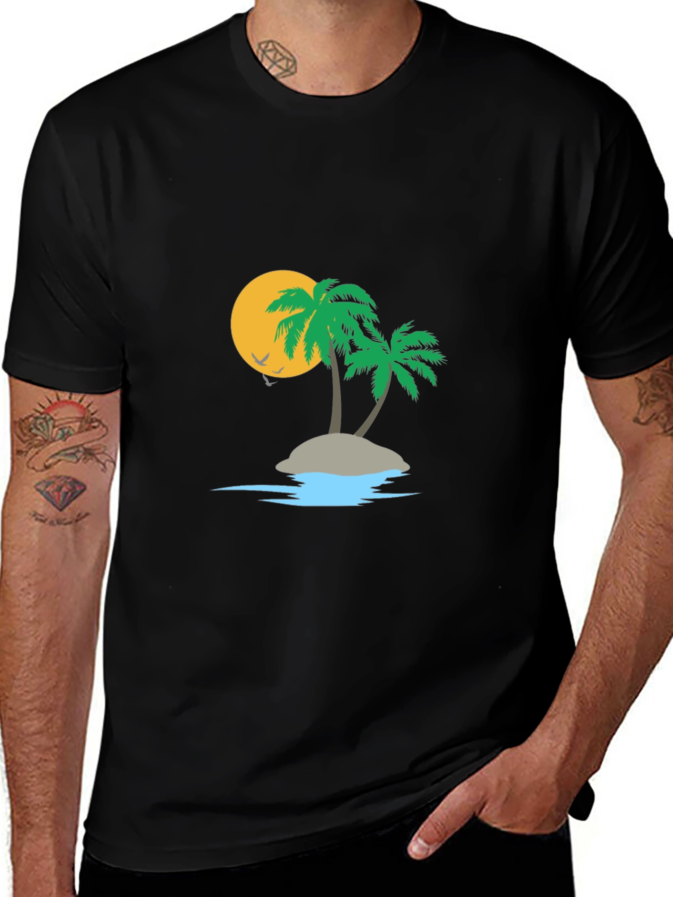 Black Tropical Island Graphic Tee main image