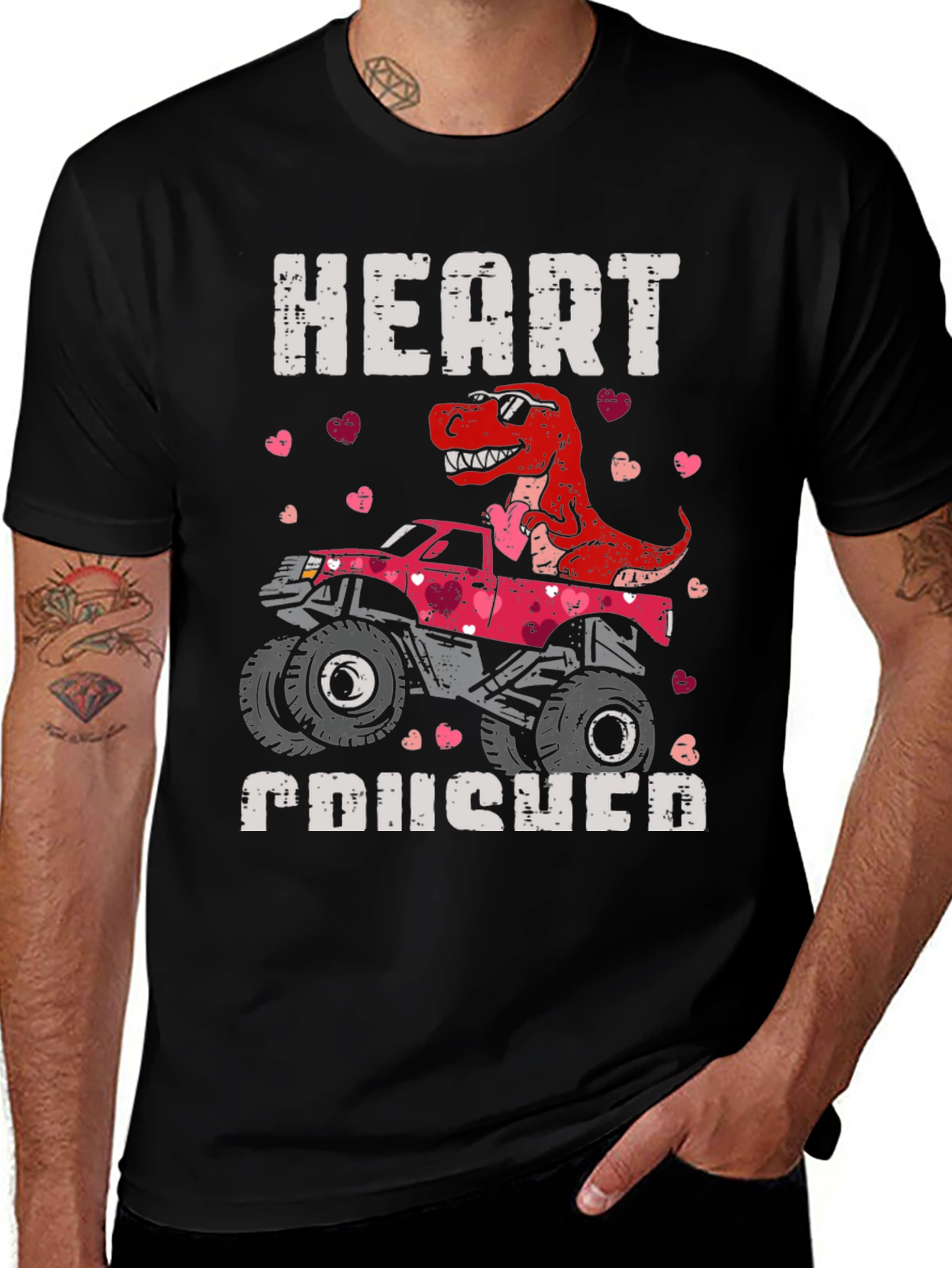 Heart Crusher T-Rex Monster Truck Valentines Day Tee