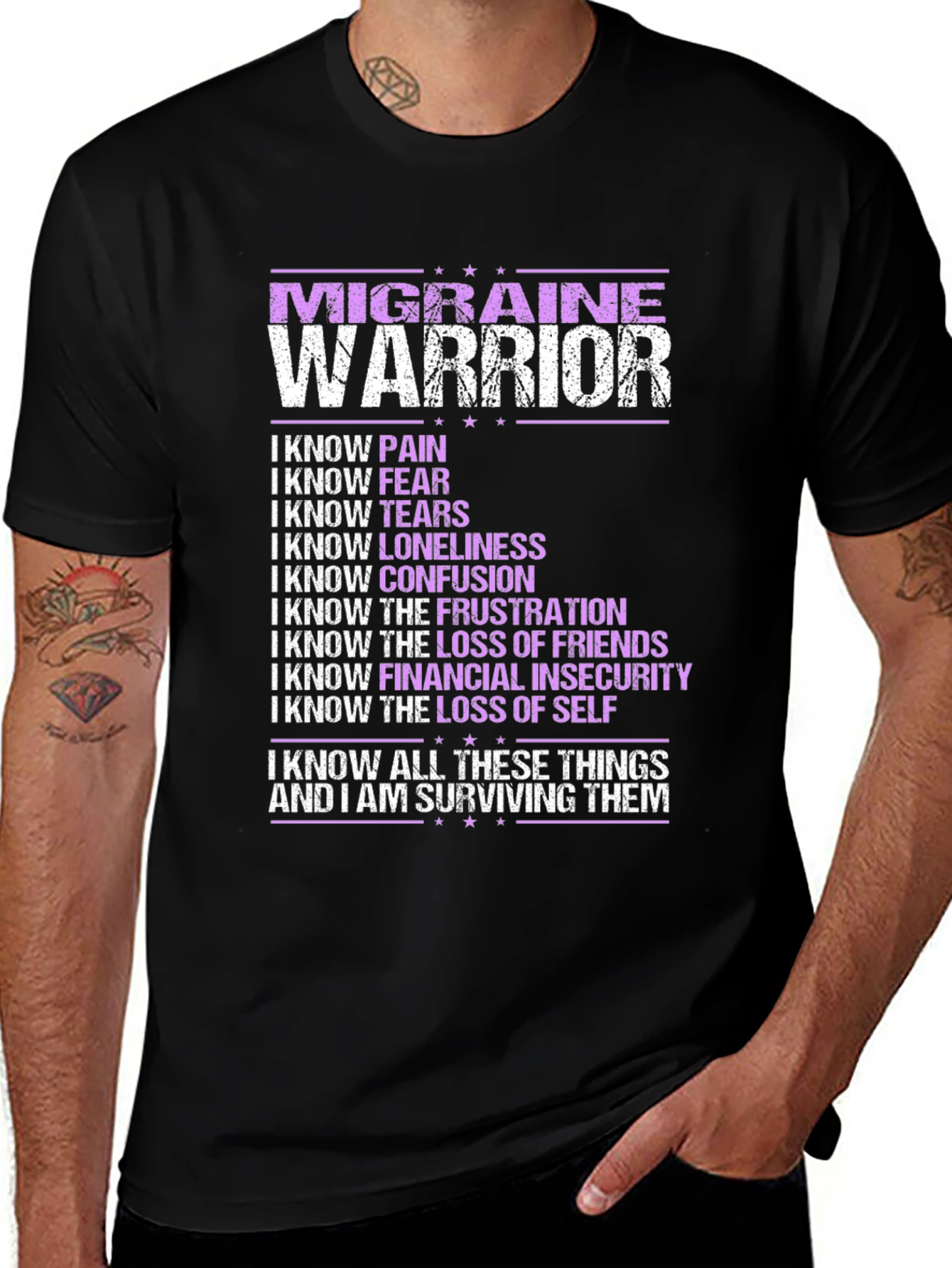 Variant 9 of Migraine Warrior T-Shirt: Surviving & Strong