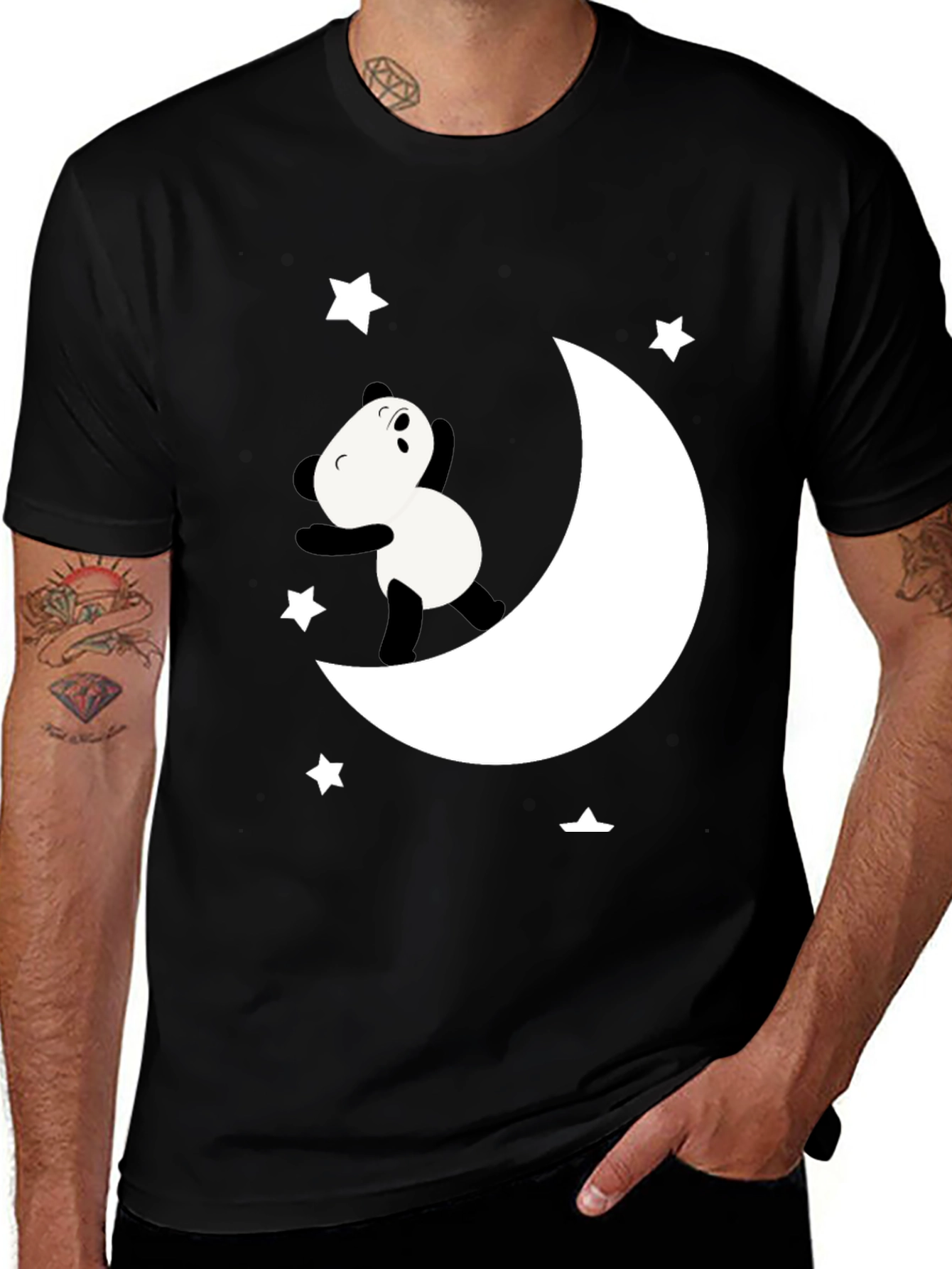 Variant 6 of Panda Moon Star Graphic Tee - Soft Black Cotton