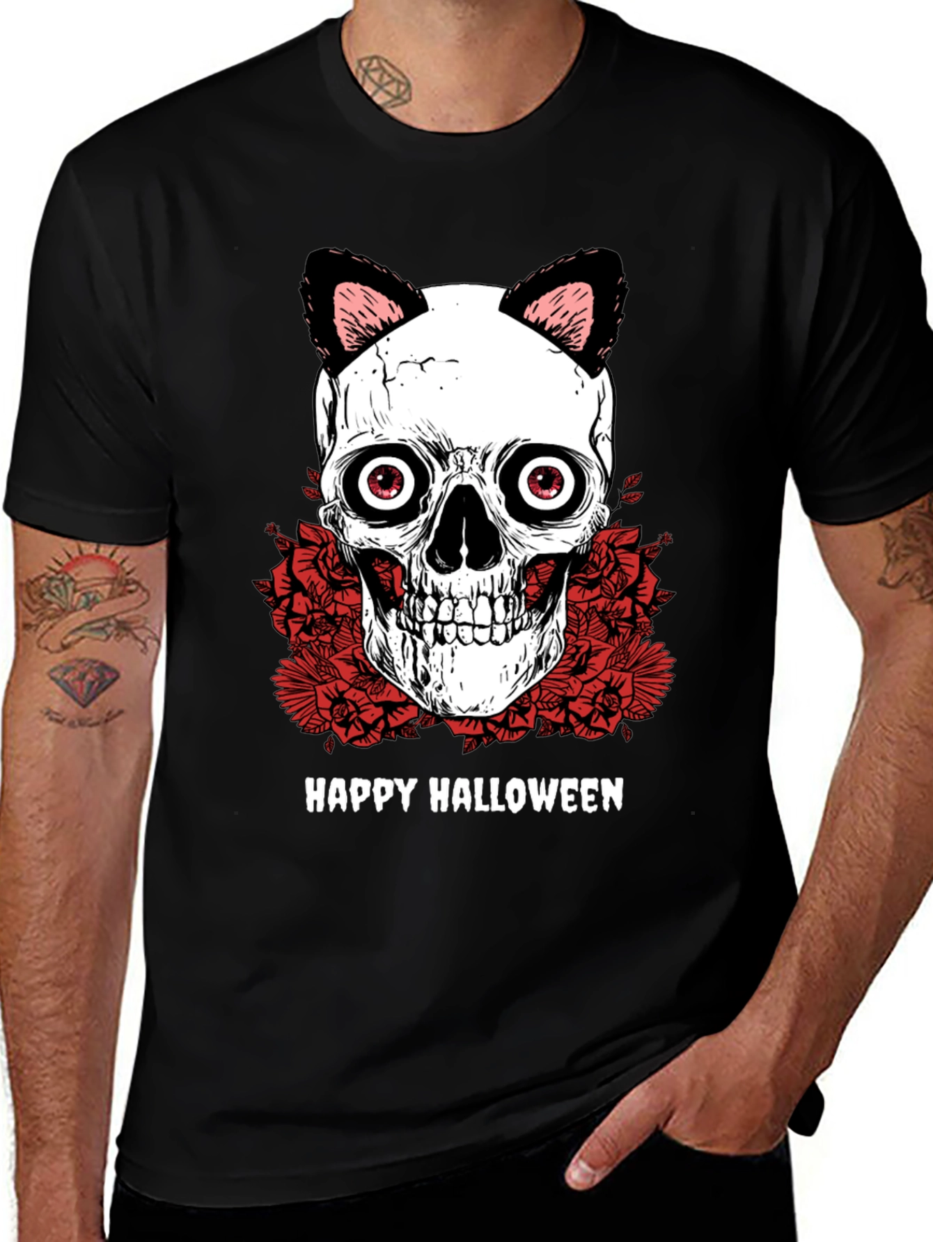 Happy Halloween Skull Cat Ears T-Shirt