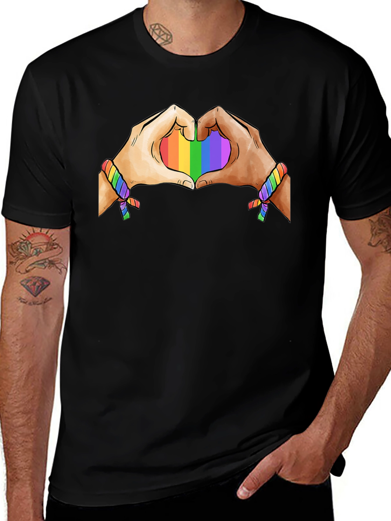 Variant 22 of Rainbow Heart Hands Graphic Tee - Pride Apparel
