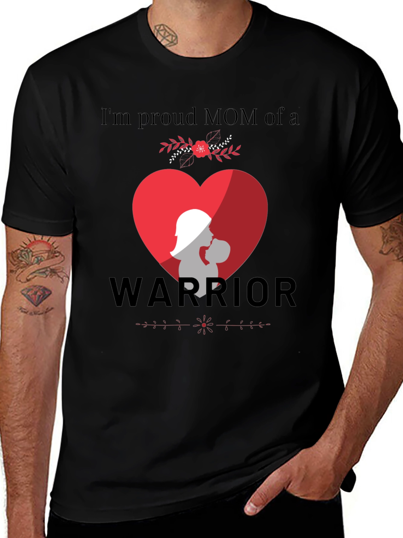 Proud Mom of a Warrior T-Shirt - Heart Design
