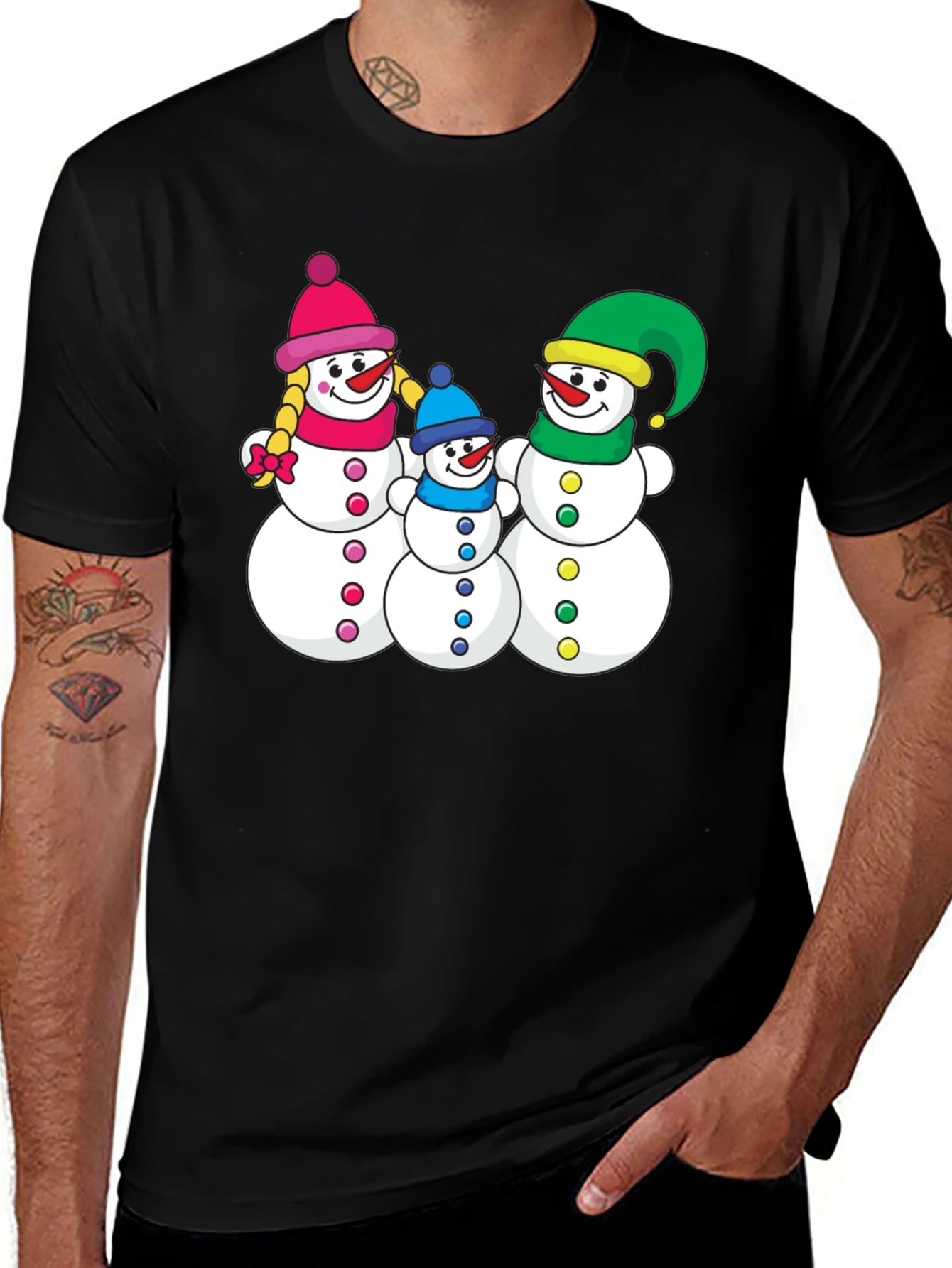 Variant 10 of Snowman Family Black T-Shirt