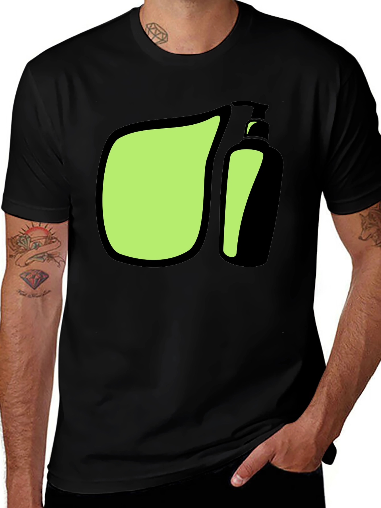 Black Modern Graphic Tee - Green and Black Design main image