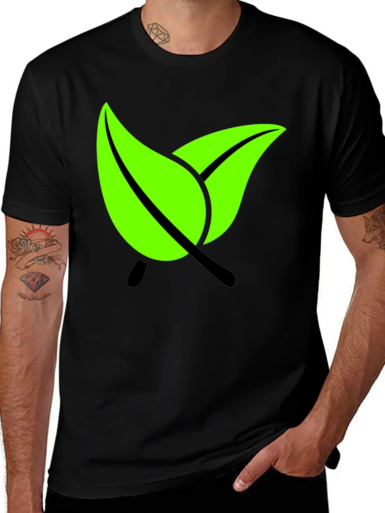 Variant 22 of Eco-Friendly Leaf Graphic Black T-Shirt