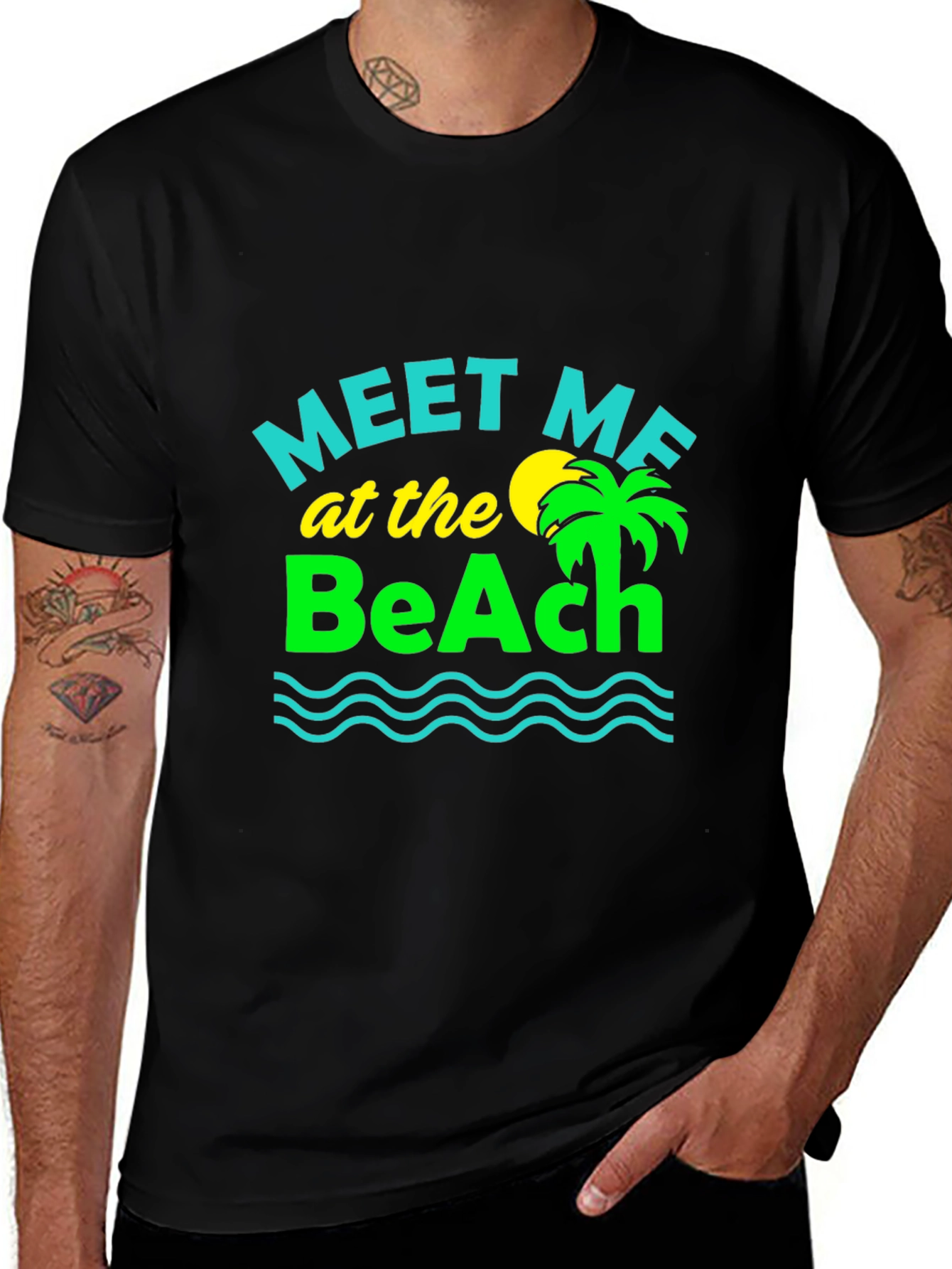 Variant 4 of Meet Me at the Beach Graphic Tee - Black
