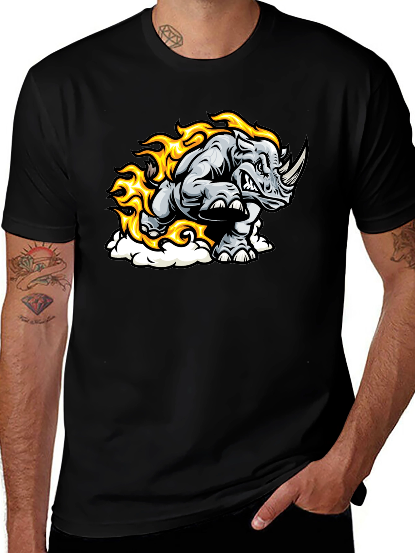 Variant 6 of Fiery Rhino Graphic T-Shirt - Black Cotton Tee