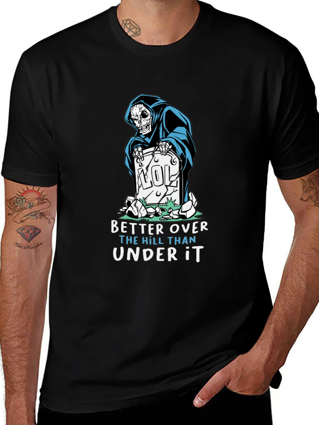 Variant 2 of Humorous Grim Reaper Graphic T-Shirt