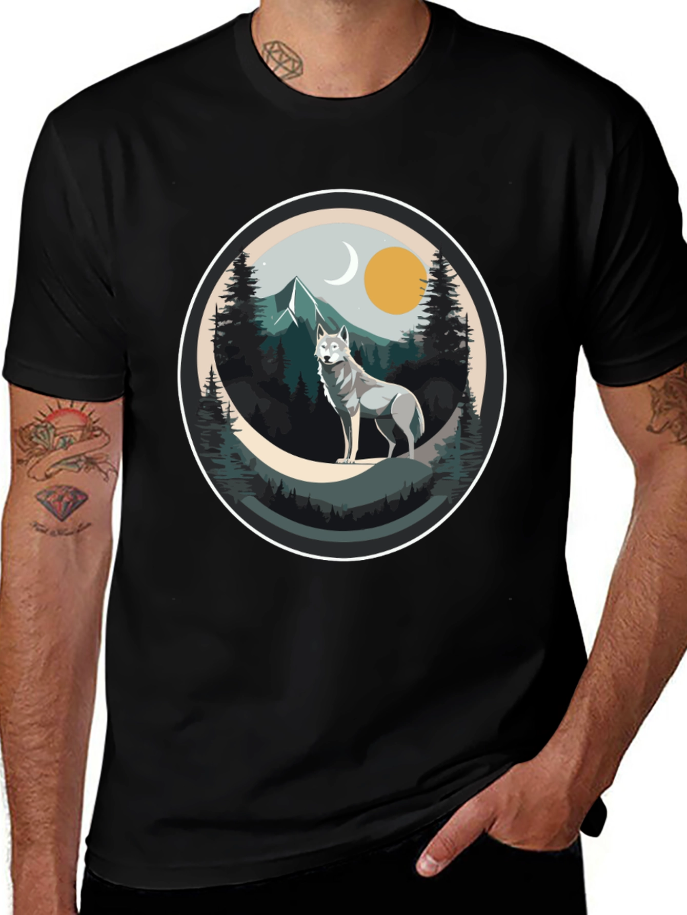 Variant 23 of Wolf Mountain Scene Graphic Tee - Nature Lover's T-Shirt