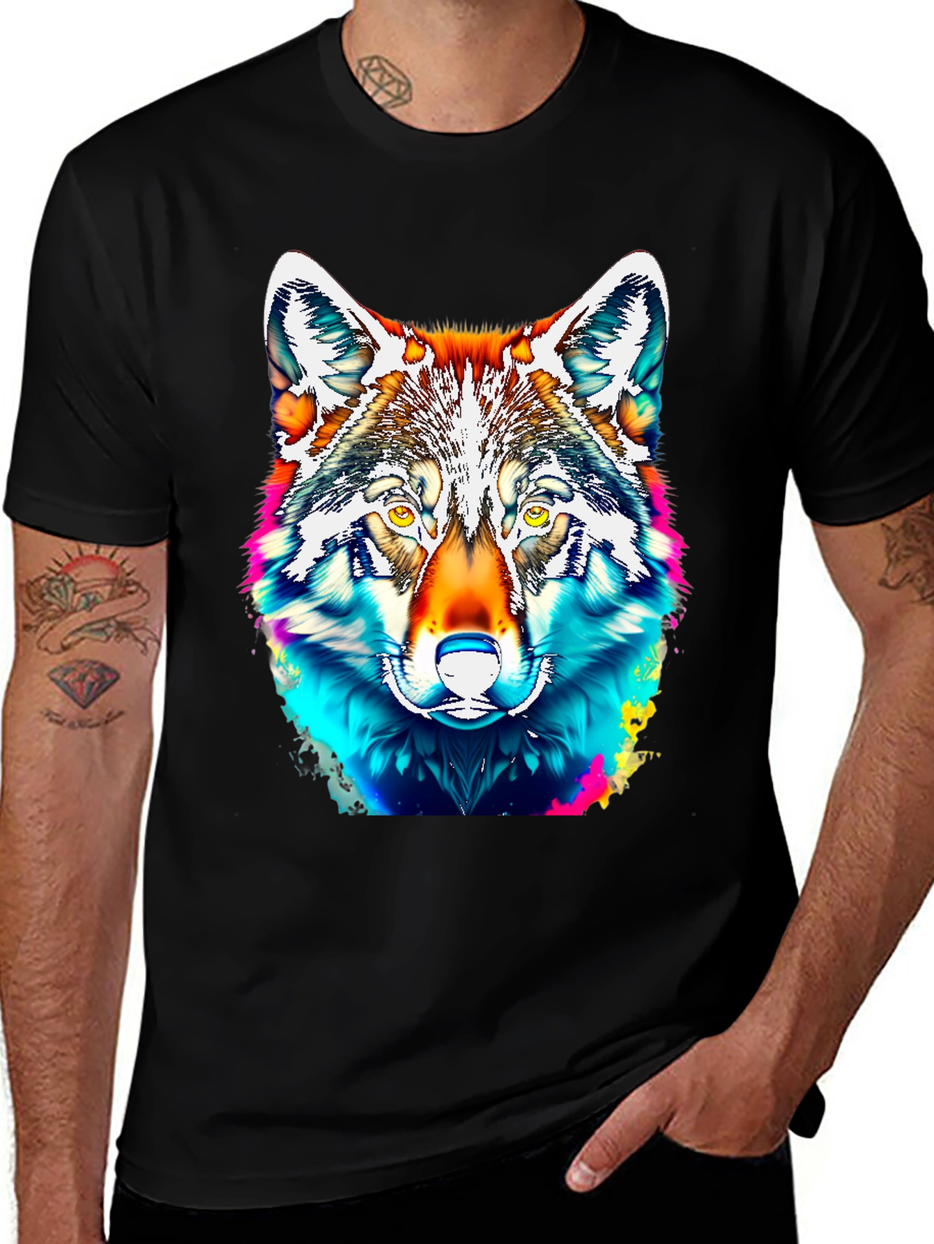 Variant 19 of Vibrant Wolf Graphic Print Black T-Shirt