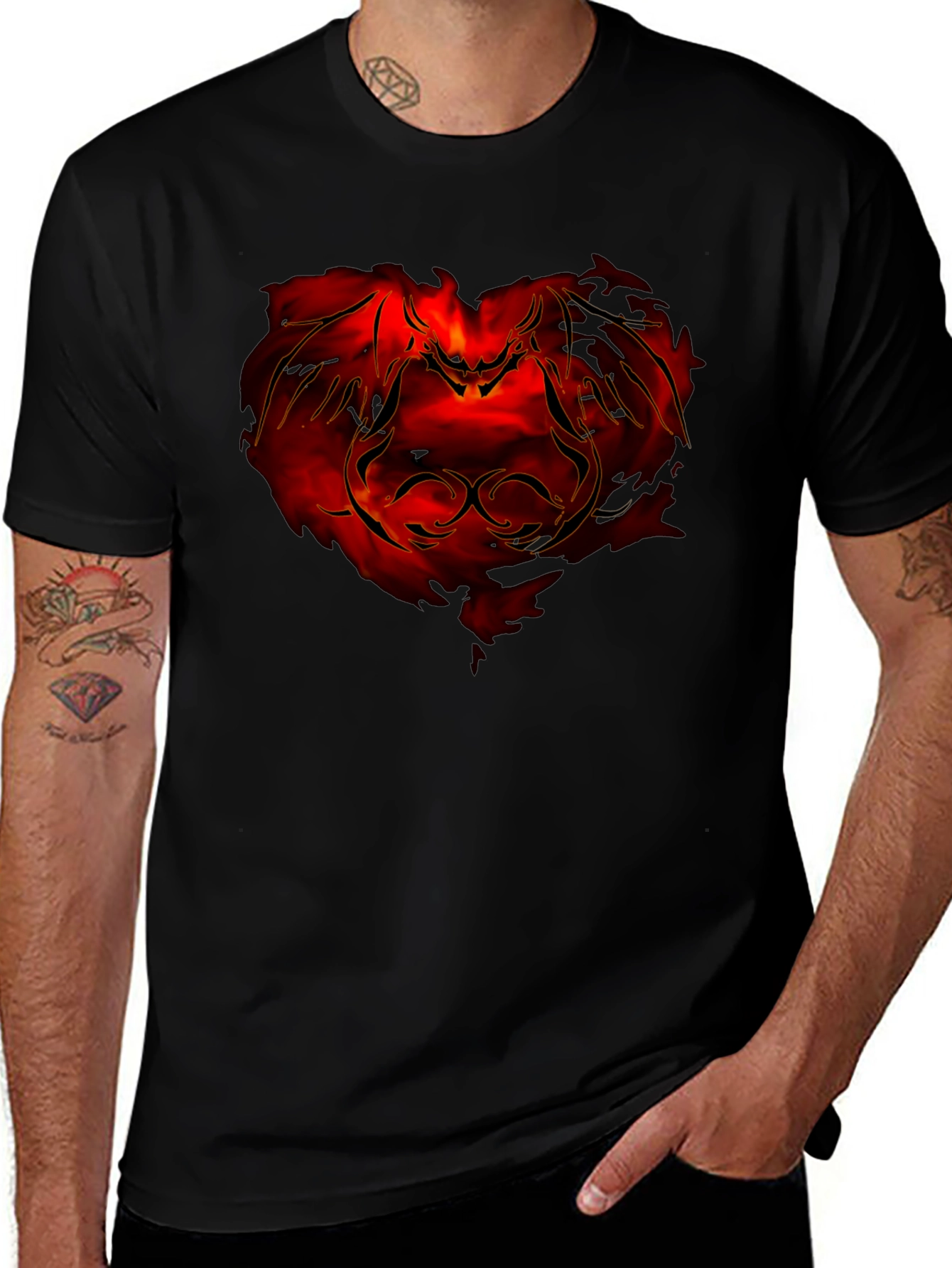Variant 29 of Fiery Dragon Graphic Tee - Men's Black T-Shirt