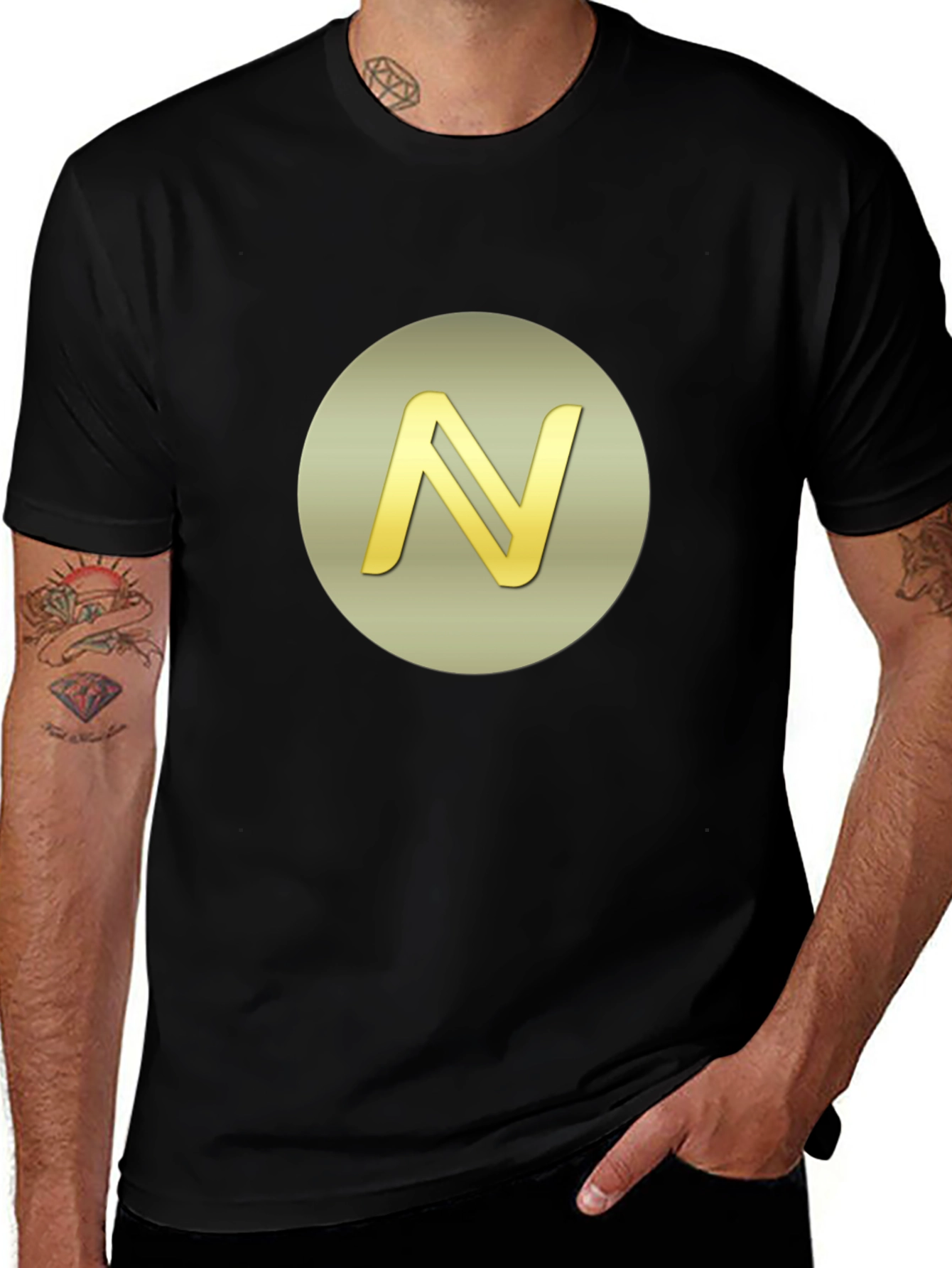 Variant 18 of Golden Initial N Graphic Print Black T-Shirt