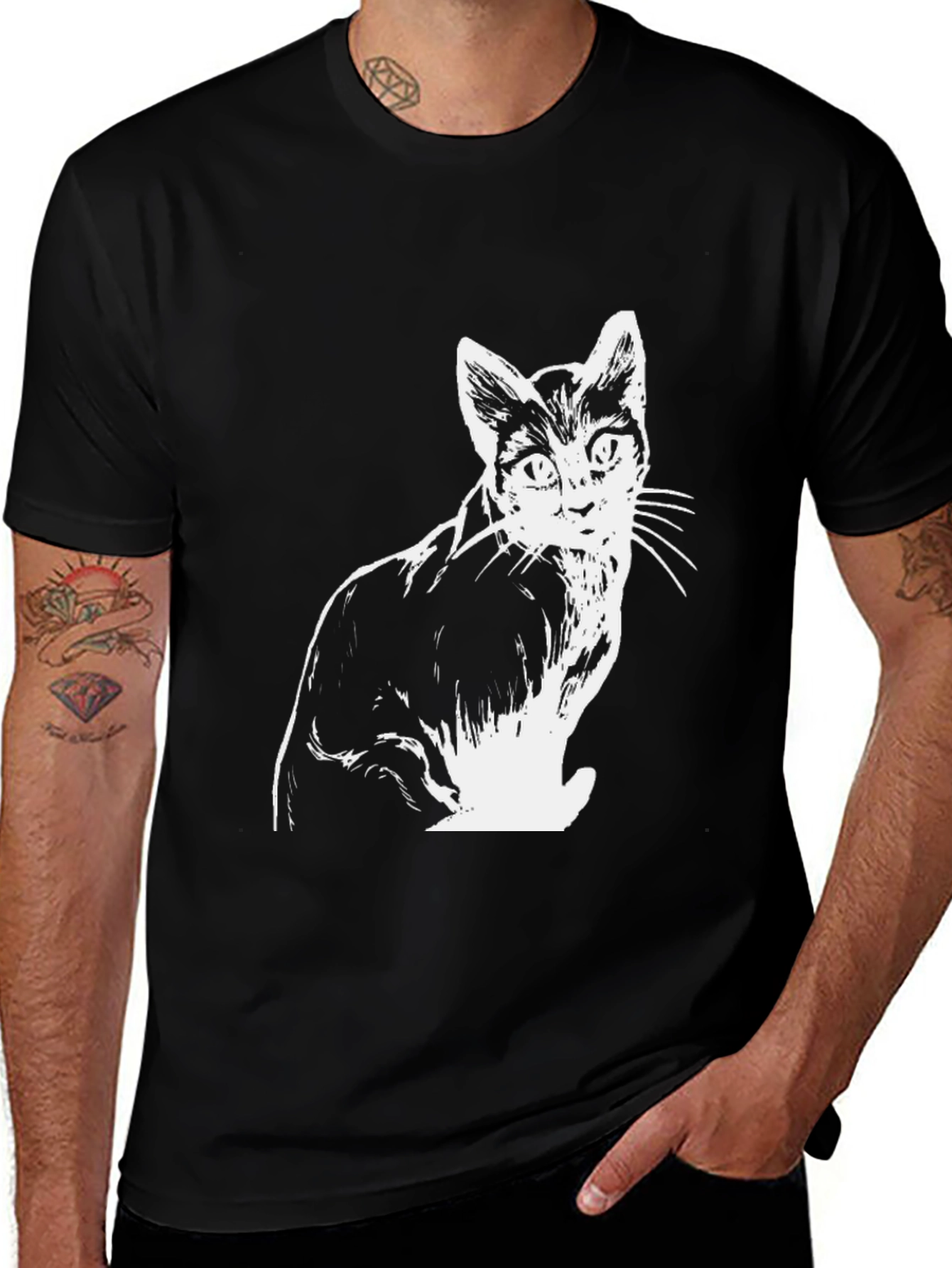 Variant 4 of Cat Graphic T-Shirt - Stylish Black Tee