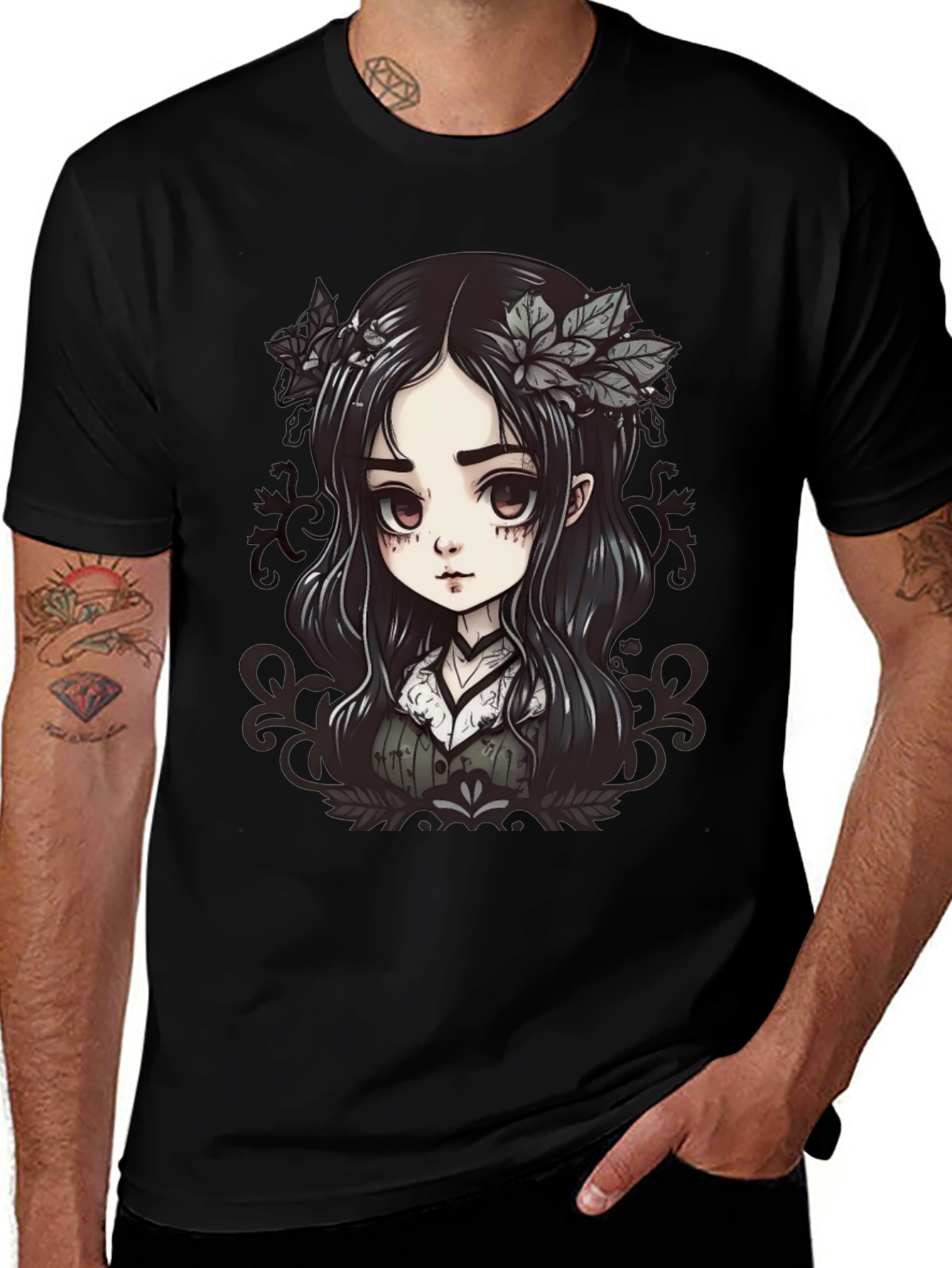 Variant 13 of Gothic Anime Girl Graphic Black T-Shirt