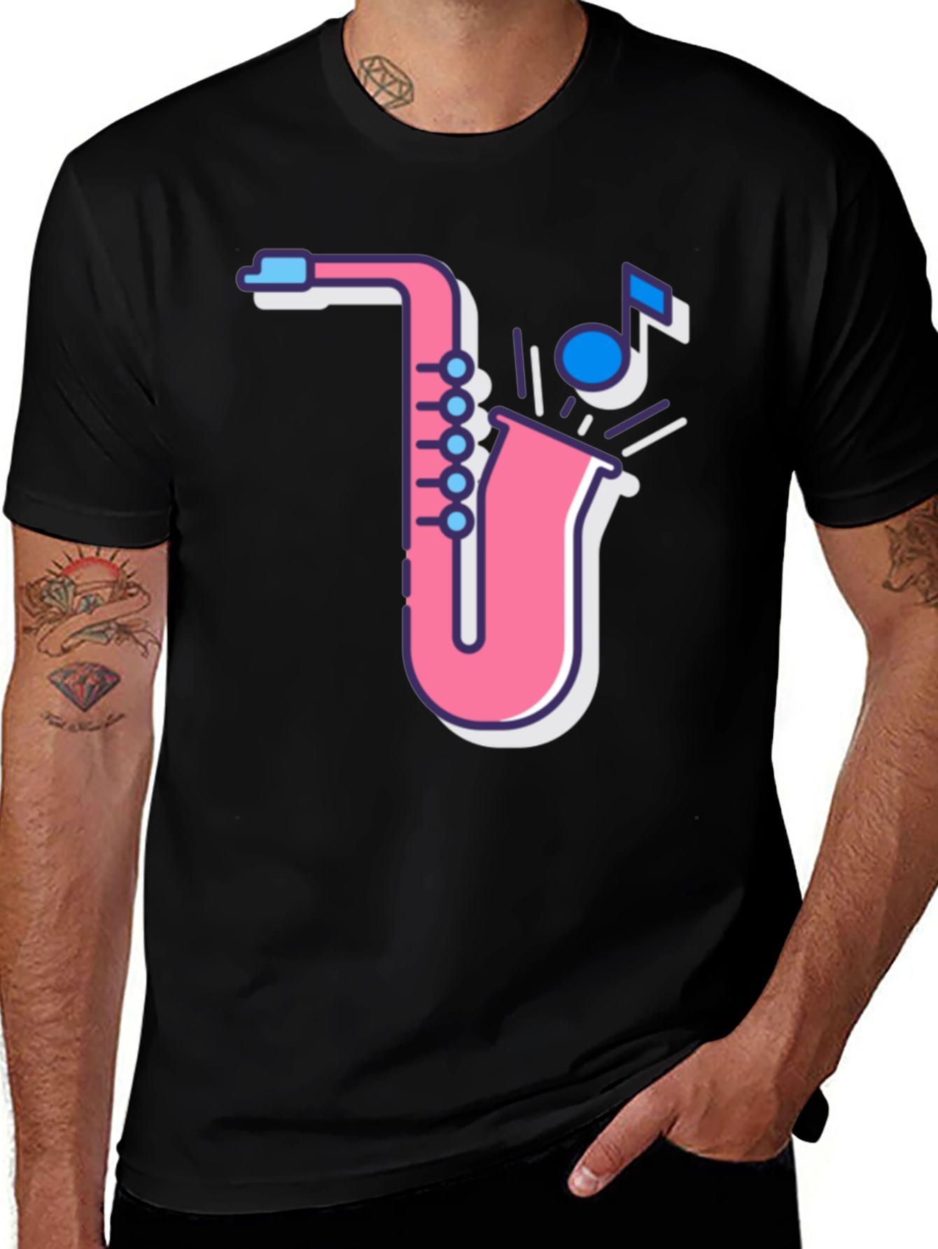 Variant 20 of Saxophone Music Graphic Tee - Black Cotton Blend