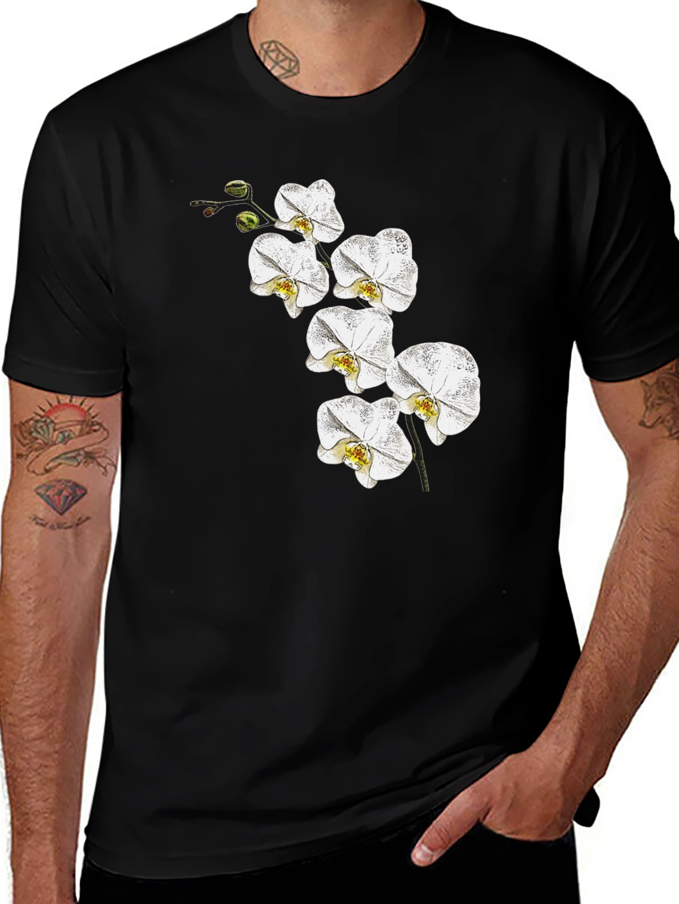 Variant 7 of Elegant Orchid Graphic Tee - Black Cotton