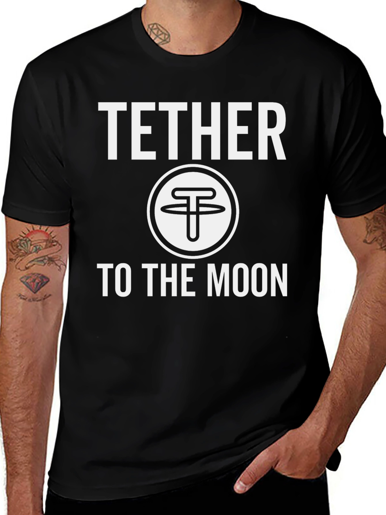 Tether To The Moon Black Crypto T-Shirt