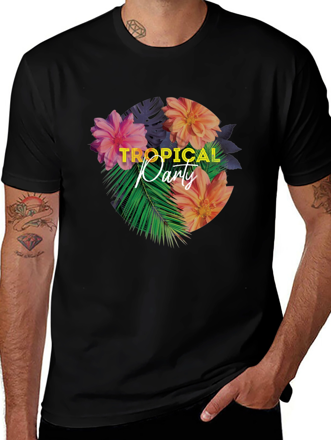 Variant 19 of Tropical Party Graphic Black T-Shirt