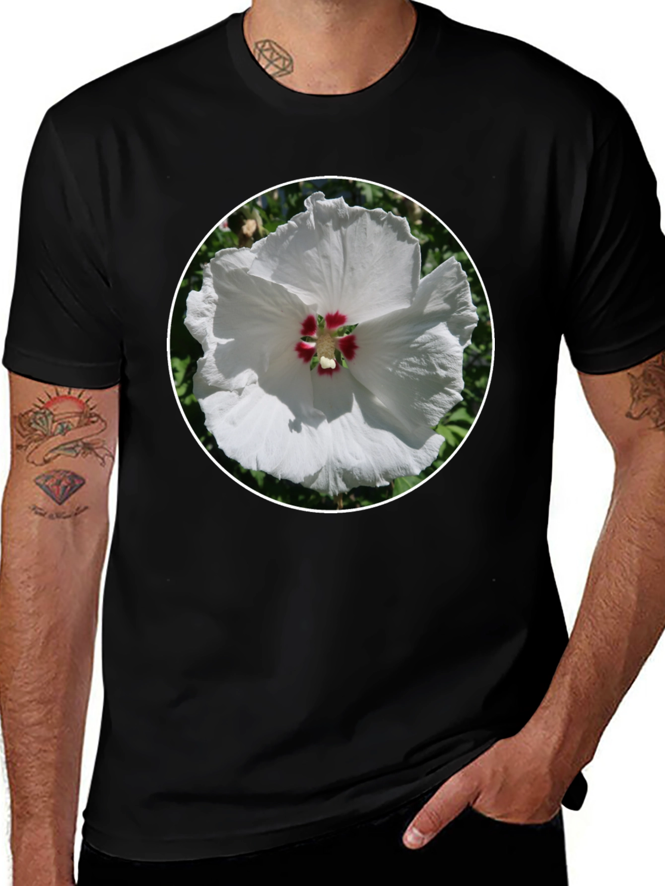 Variant 16 of Floral Graphic Tee - White Hibiscus Flower