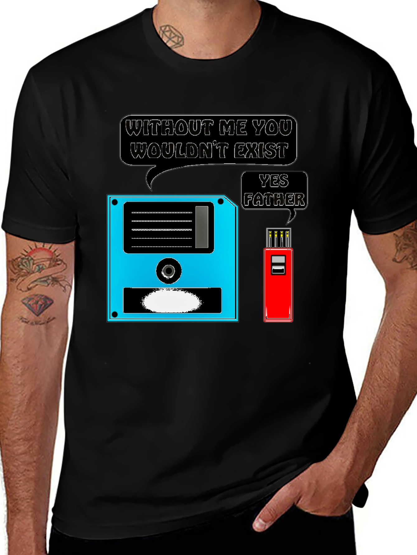 Funny Tech Humor T-Shirt: Floppy Disk & USB
