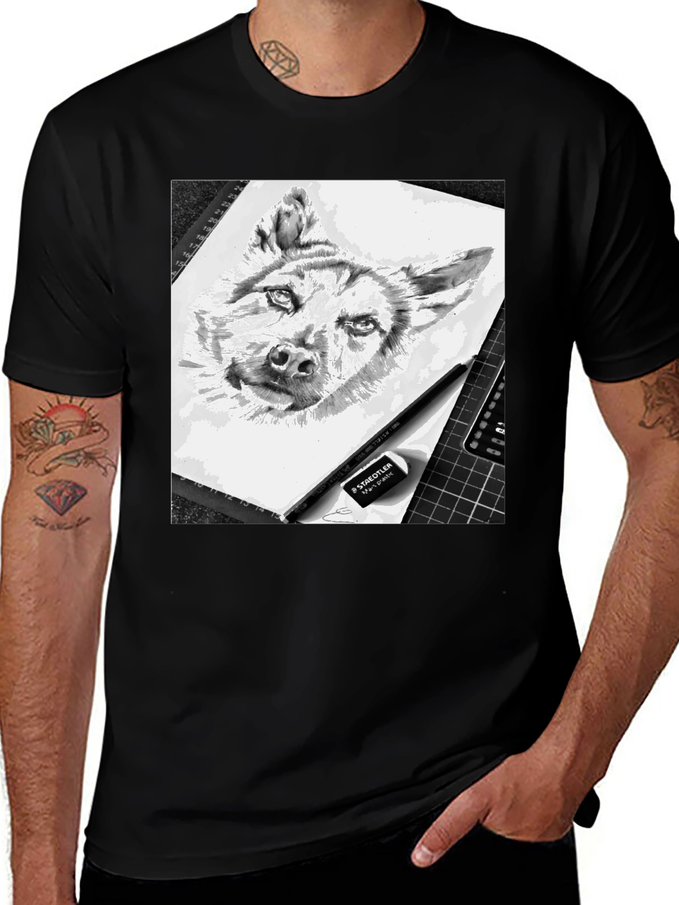 Variant 5 of Wolf Sketch Graphic Black T-Shirt