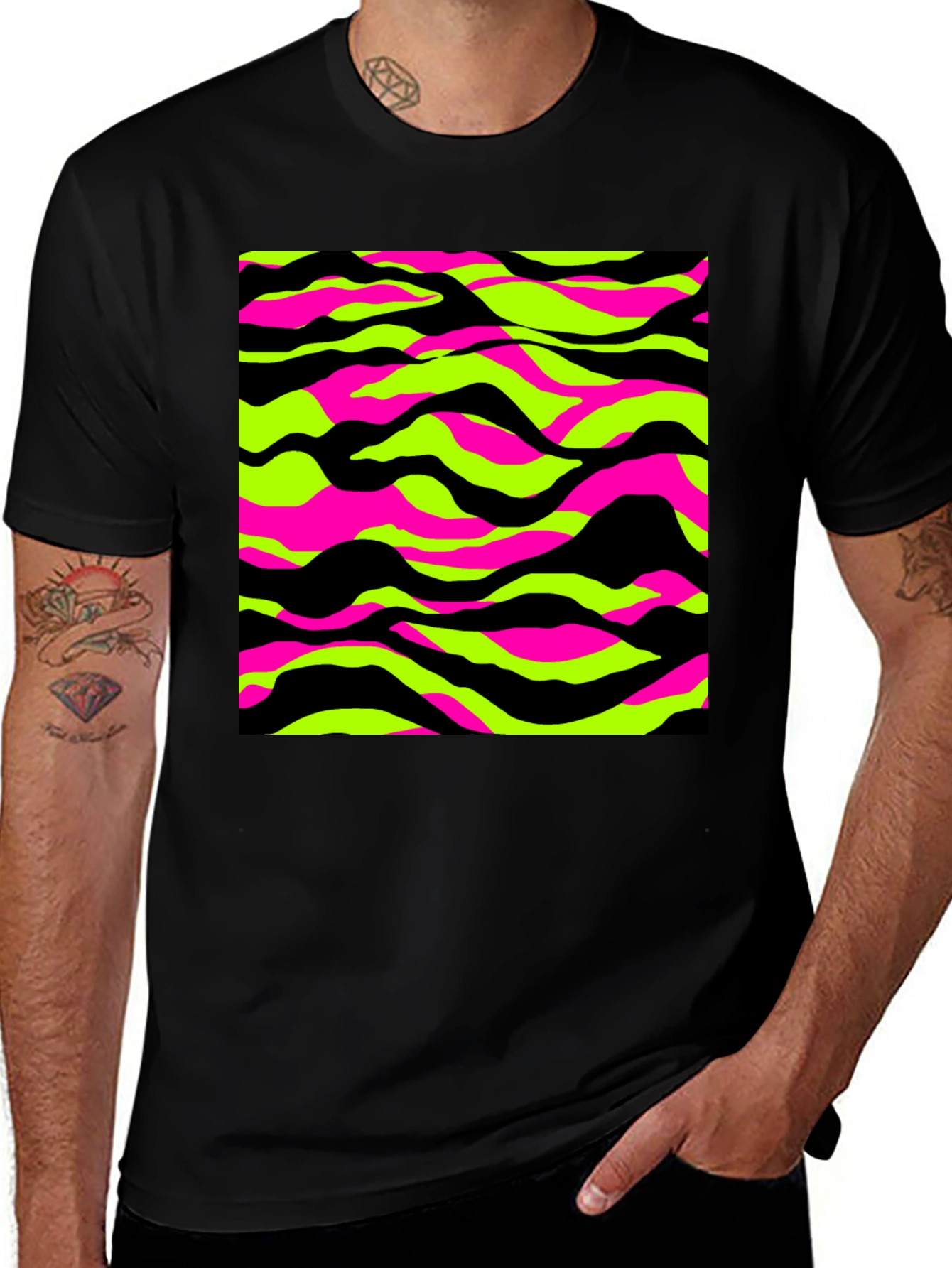 Variant 3 of Vibrant Camo Graphic Tee - Men's Black T-Shirt