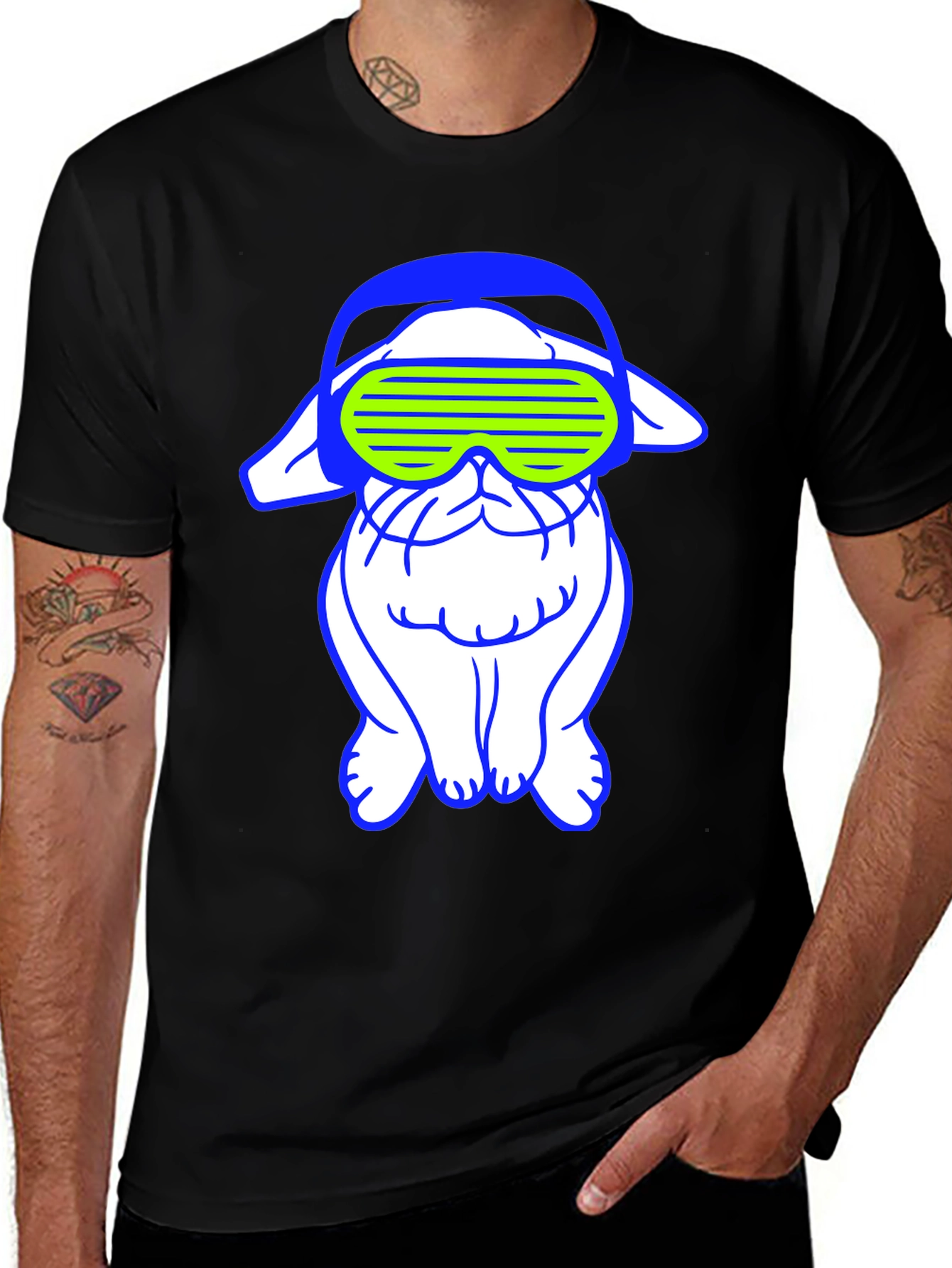 Variant 17 of Cyberpunk Bulldog Graphic Tee