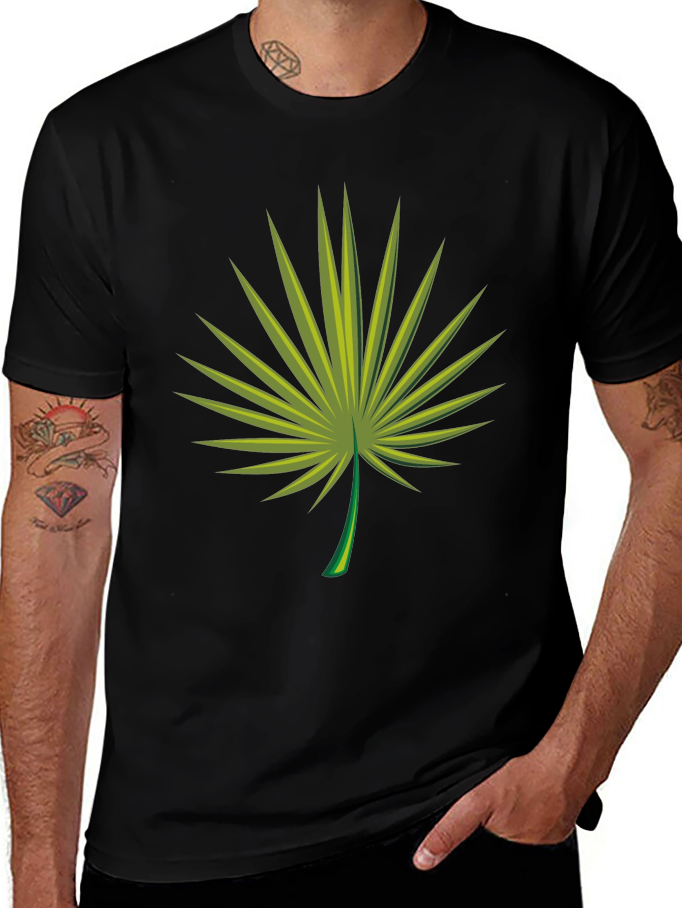 Tropical Palm Leaf Graphic Black T-Shirt