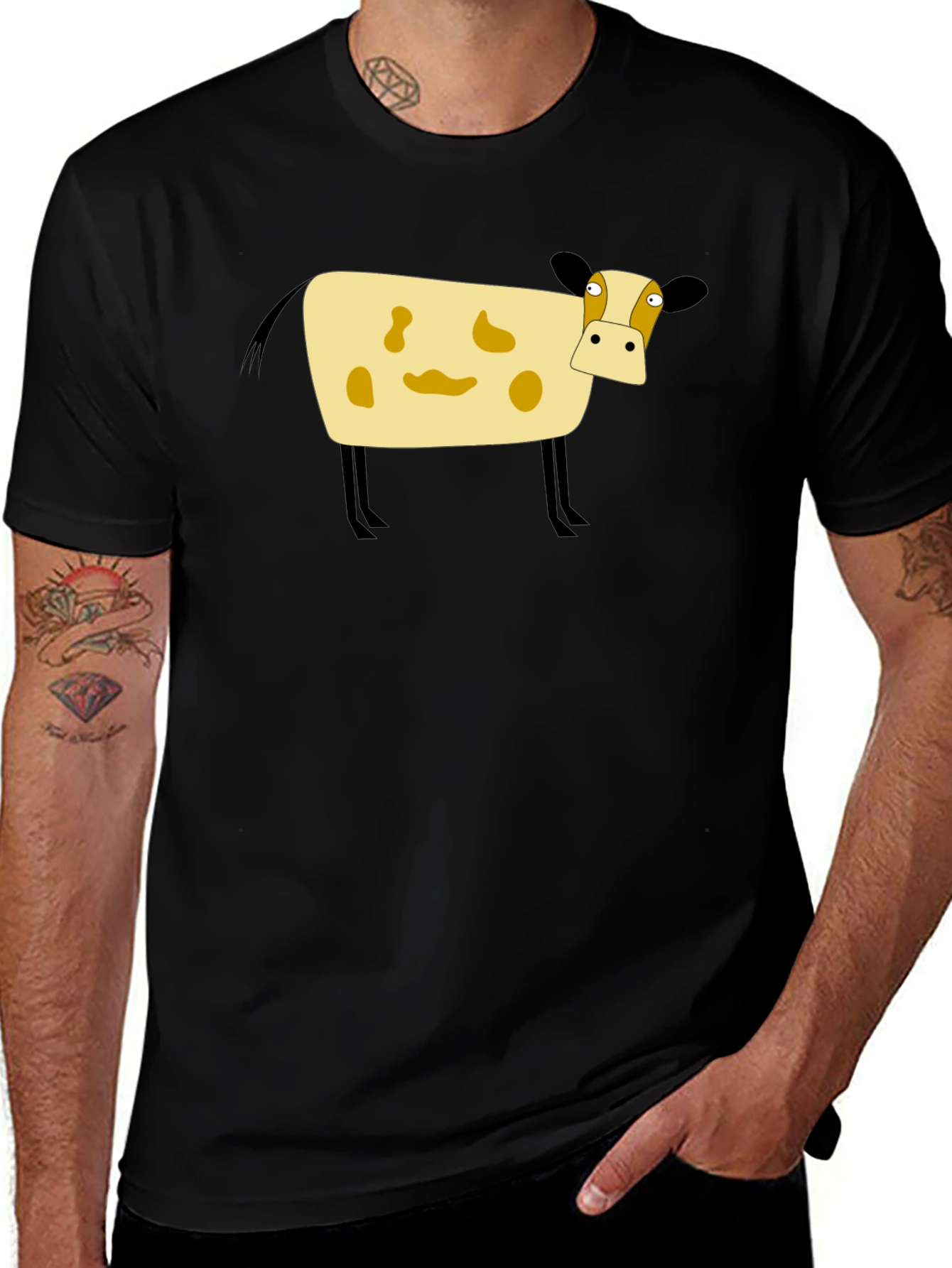 Variant 11 of Cow Cartoon Graphic Black T-Shirt
