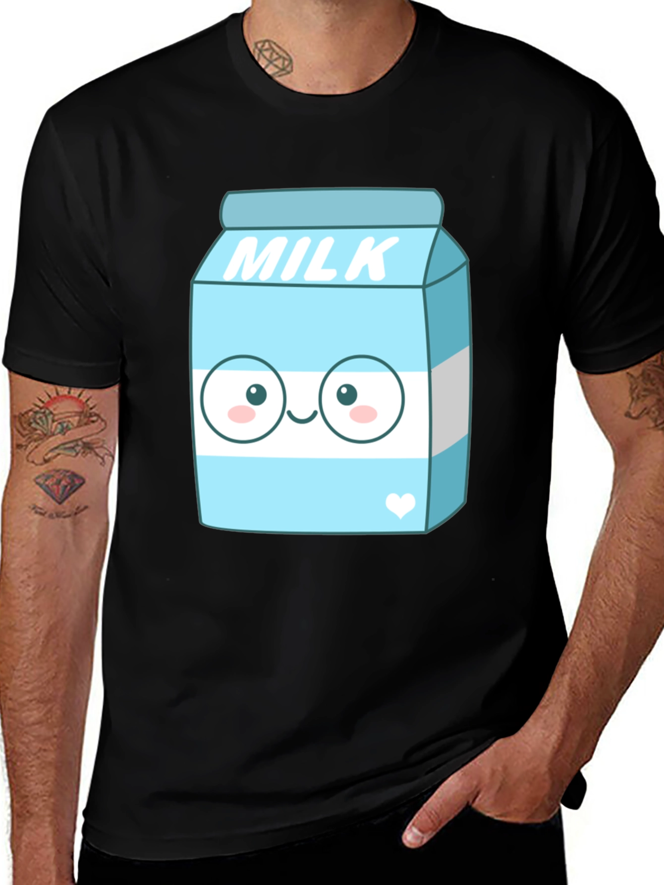 Variant 27 of Kawaii Milk Cartoon Graphic Print Black T-Shirt
