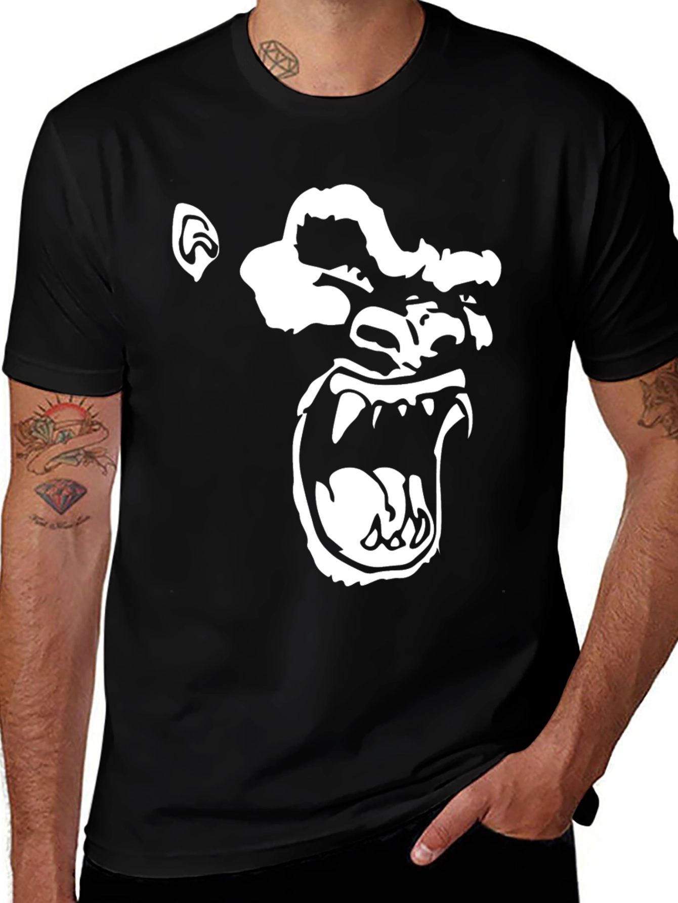 Variant 9 of Roaring Gorilla Graphic Tee - Black Crew Neck