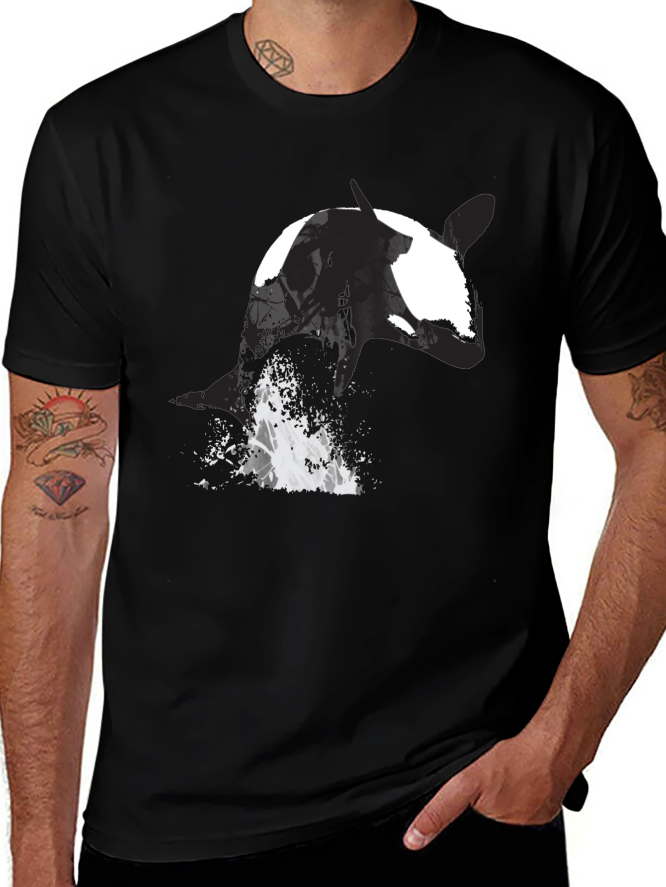 Variant 16 of Orca Whale Graphic Tee - Black Cotton T-Shirt